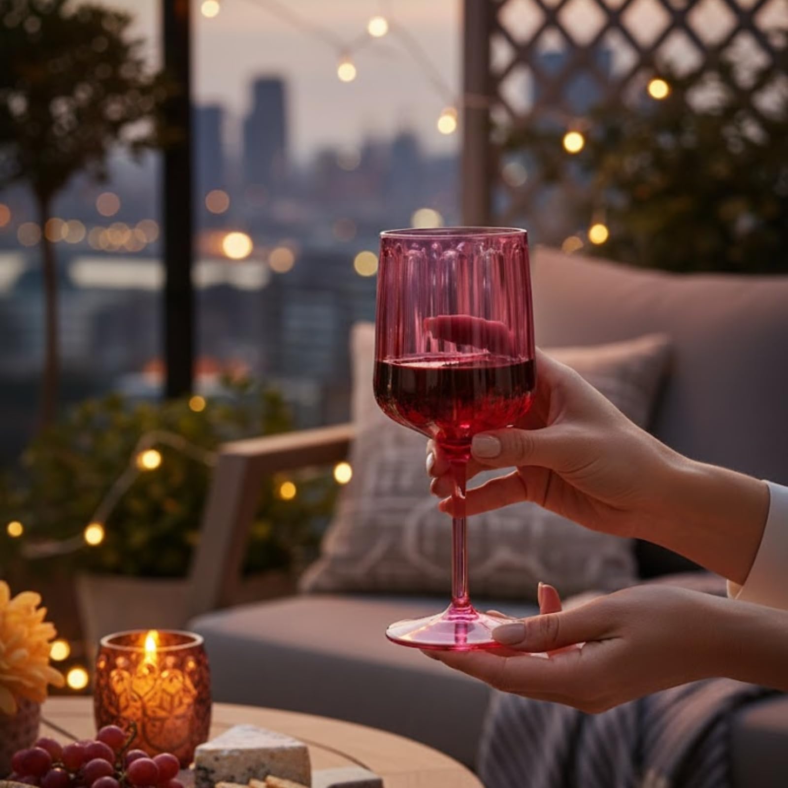 Khen Acrylic Lucia Stemmed Goblets -  Set of 6 |14oz | Coral