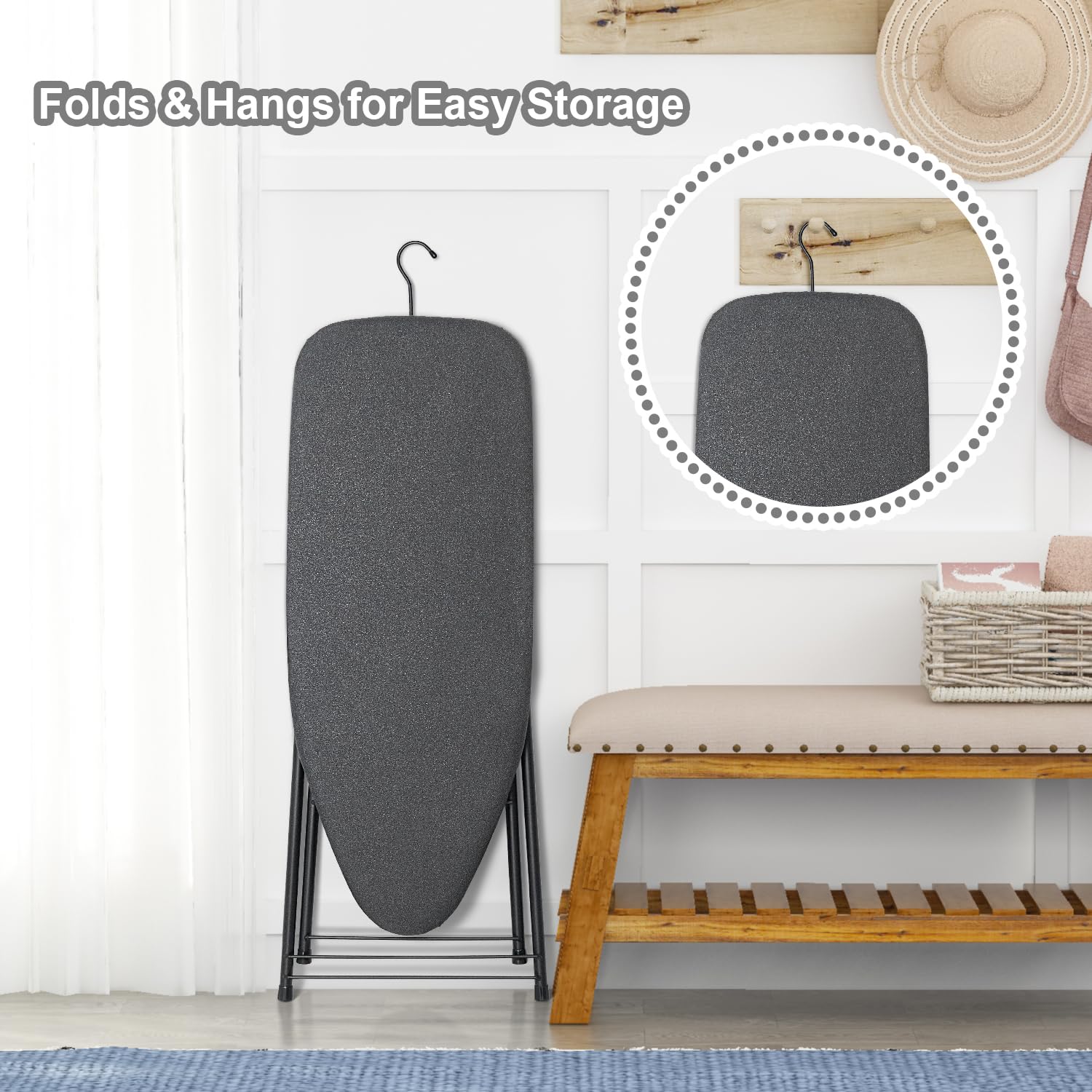 Duwee 13''  35'' Ironing Board Small With Heat Resistant Cover,Folding Compact Ironing Board,Light Weight,Easy To Storage,Black