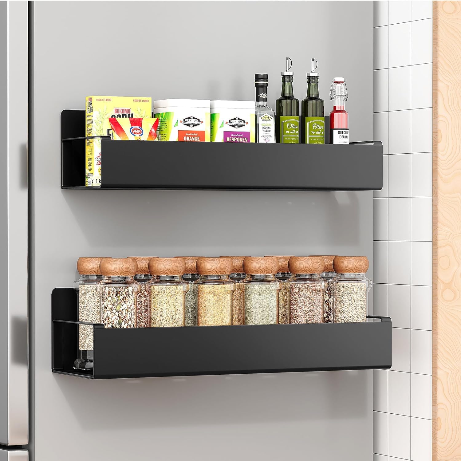 Topinon Magnetic Spice Rack For Refrigerator  Set Of 2 Heavy Duty Magnetic Shelf For Fridge, Magnetic Organizer For Kitchen Sto