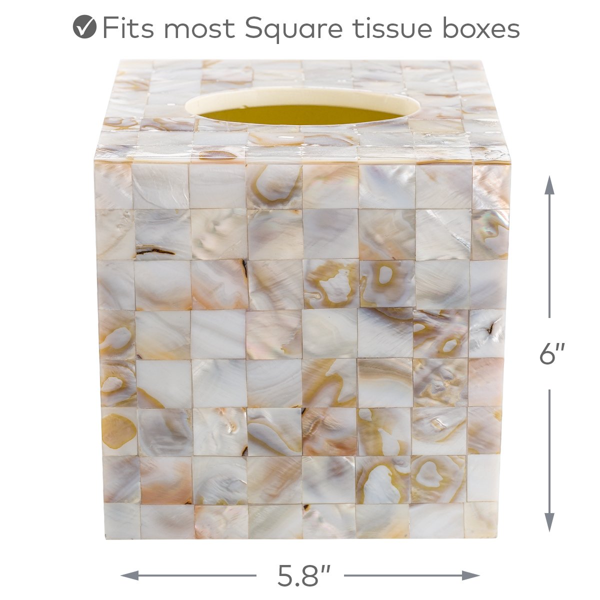 Tissue Box Cover Square - Decorative Tissue Box Holder Square For Bathroom Finished In Beautiful Natural Mother Of Pearl Capiz S