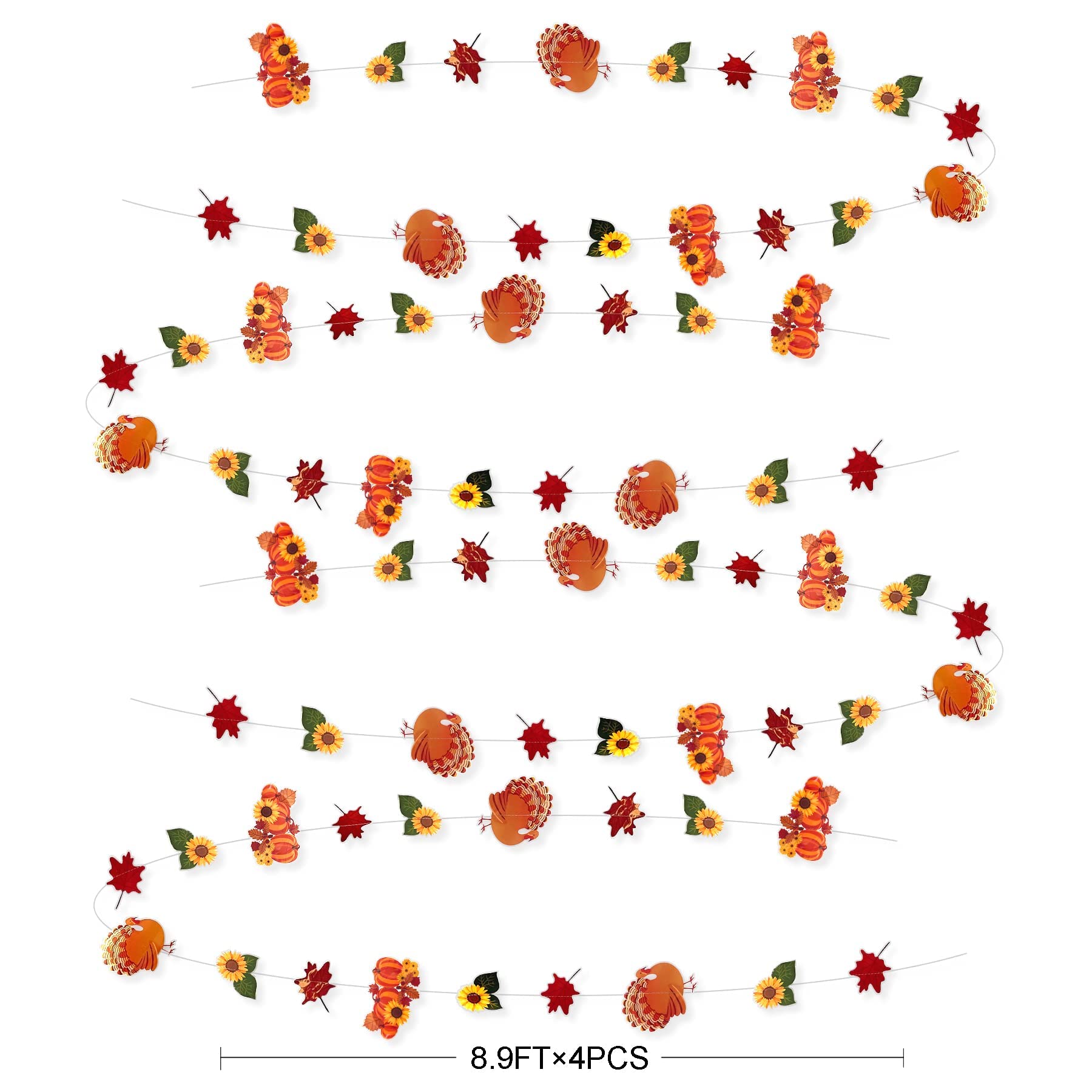 35Ft Thanksgiving Day Party Decorations Plastic Autumn Leaves Sunflower Turkey Pumpkins Garland Banner Bunting Streamers Backdro