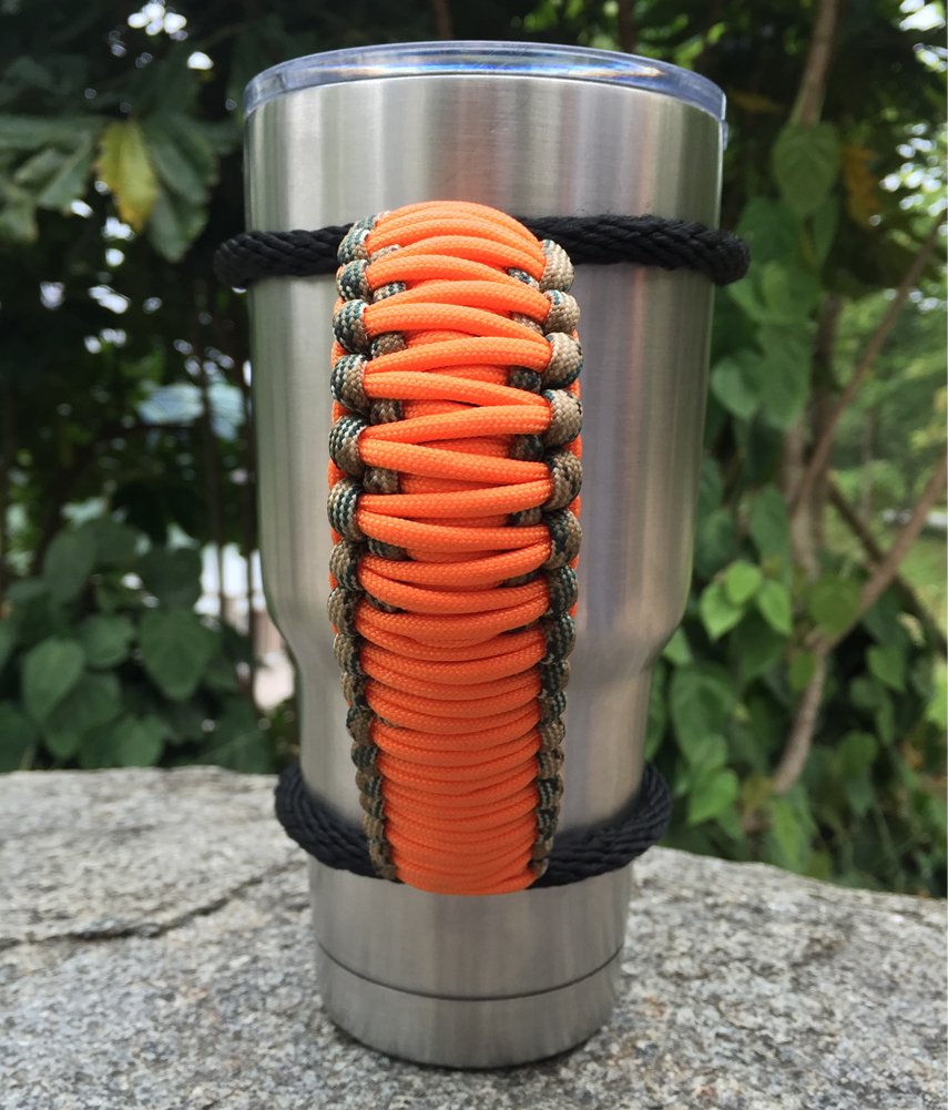 Moce Handmade Paracord Handle For Yeti/Rtic/Ozark Trail Rambler 30 Oz Tumbler. Orange/Forest Green