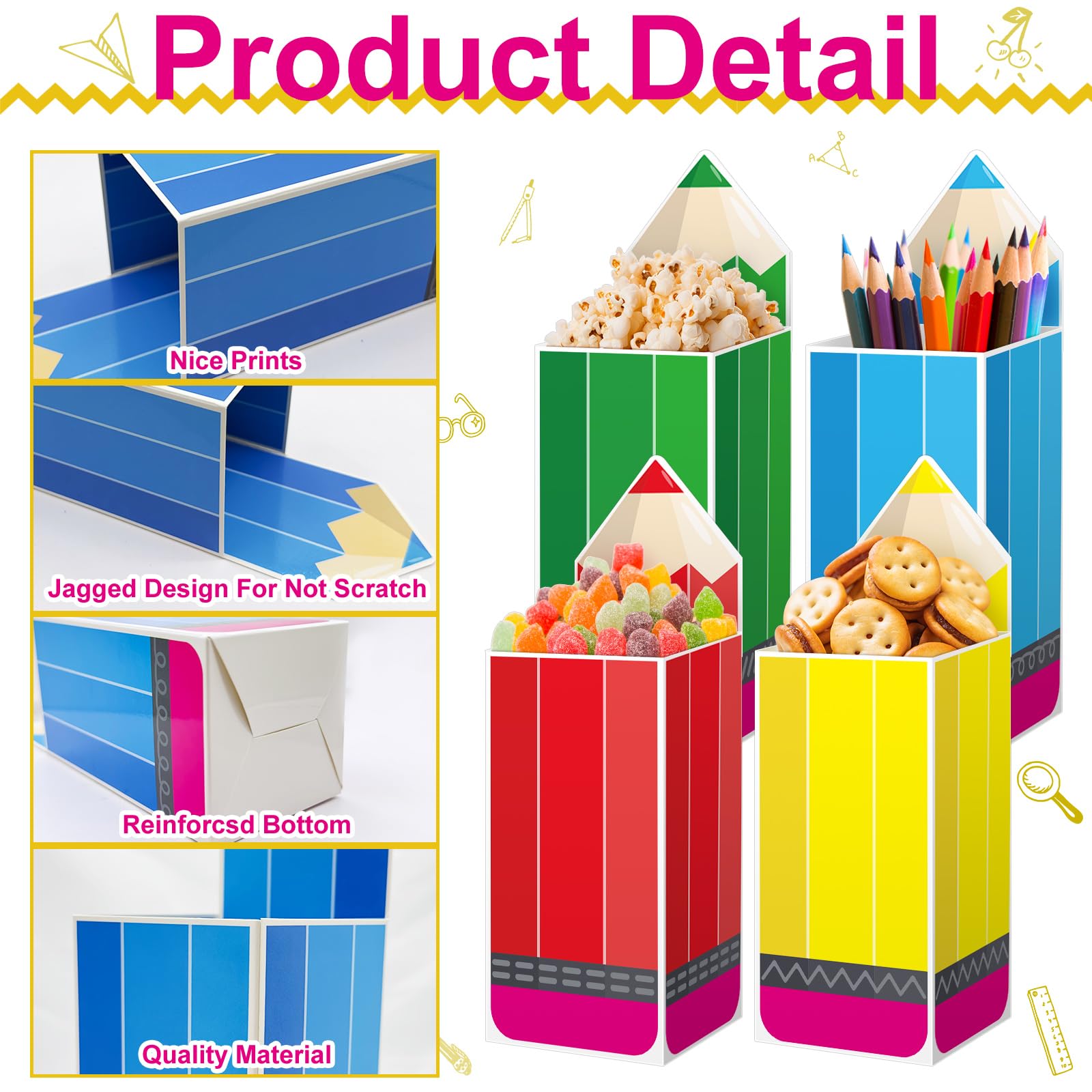 Cinrobiye 24 Pcs Back To School Party Favors Candy Boxes,Welcome Back To School Party Goodie Treat Bags,School Supplies Decorati