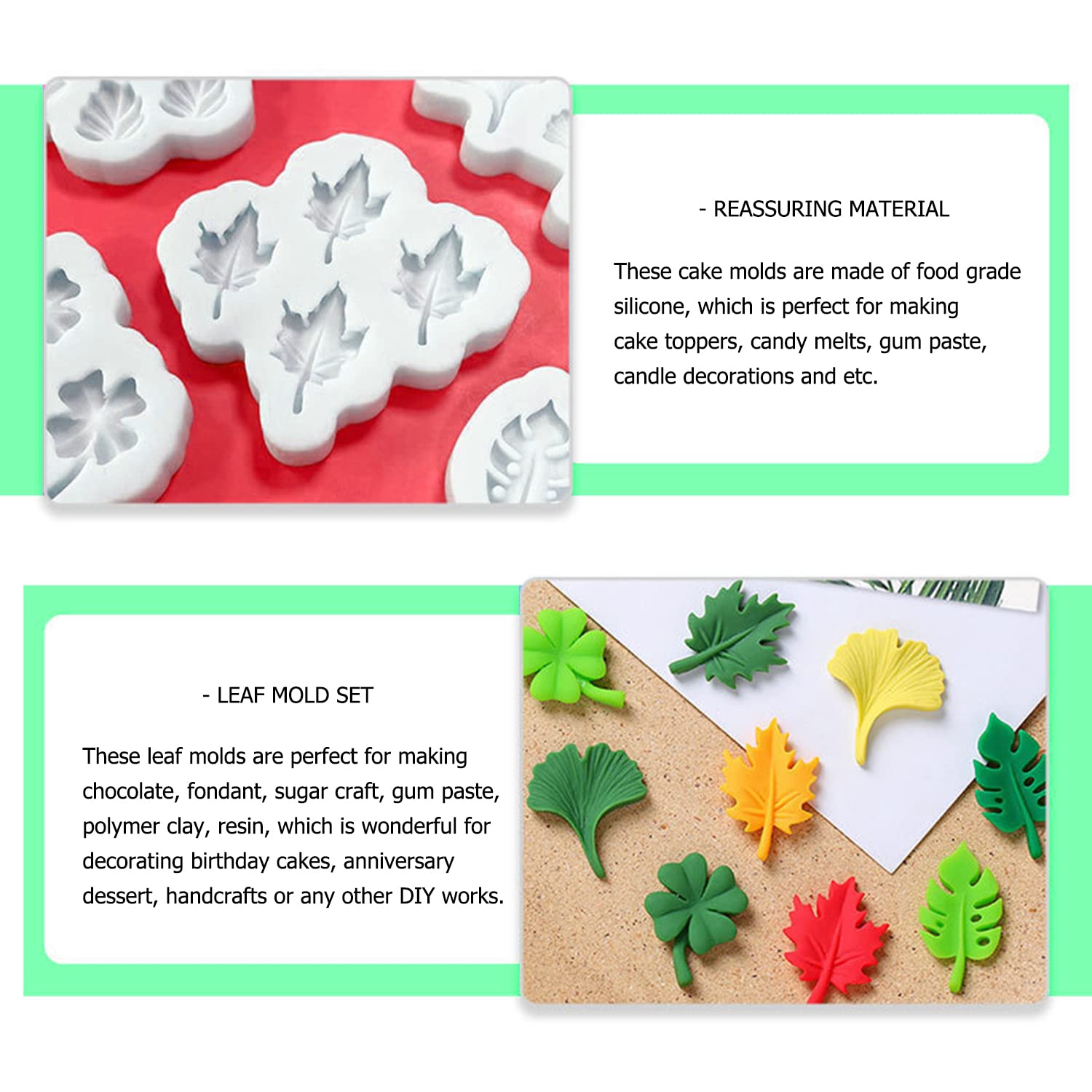 7 Pcs Leaf Fondant Mold Set, Veinardyl Handmade Silicone Resin Molds Hawaiian Cake Mold Baking Mould For Candy Chocolate Gum Pas