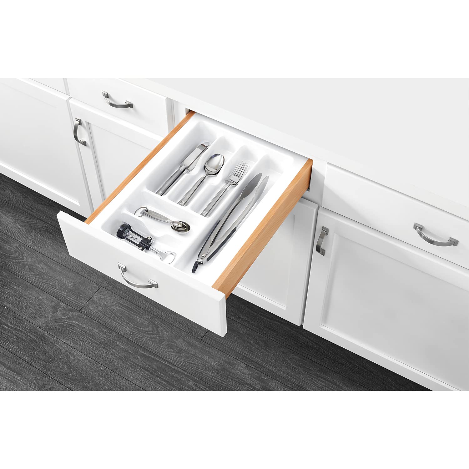 Rev-A-Shelf Ct-2W-52 Medium Trim-To-Fit Matte Plastic Cutlery 6 Compartment Tray Insert Utensil Organizer For Kitchen Cabinet Dr