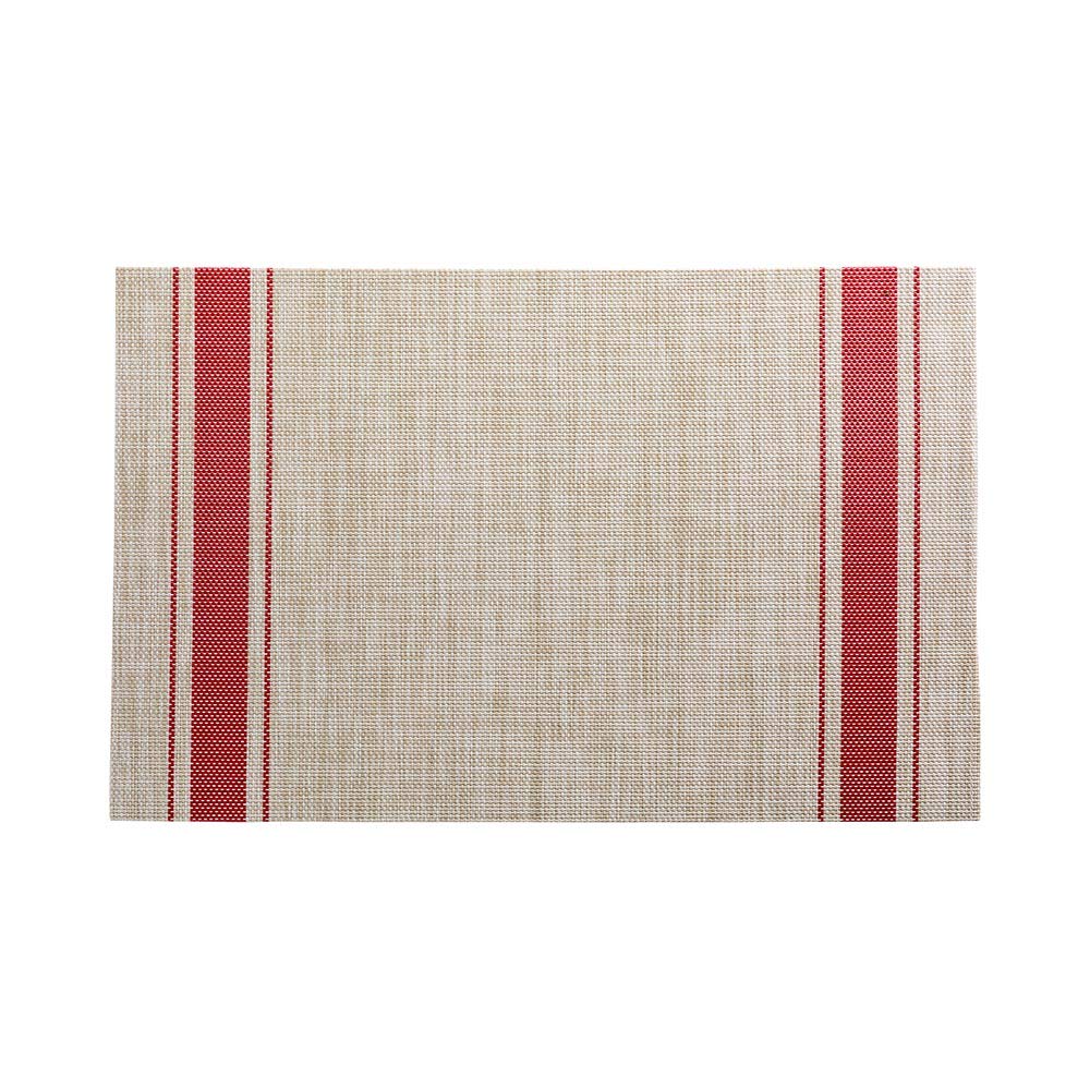Restaurantware French Countryside 16 X 12 Inch Dining Table Placemats Set Of 6 Heat-Tolerant Kitchen Table Mats - Red Stripe No