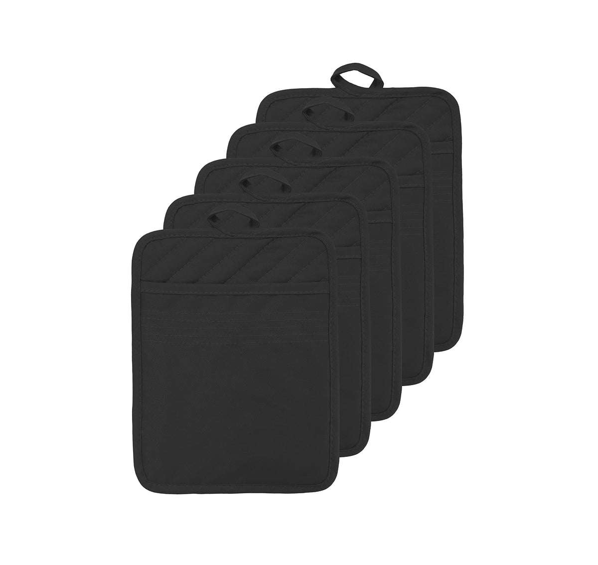 Veikery Cotton Pocket Pot Holders Machine Washable Heat Resistant Hot Pads For Kitchen And Baking Square Black Oven Mitts 7''X9'