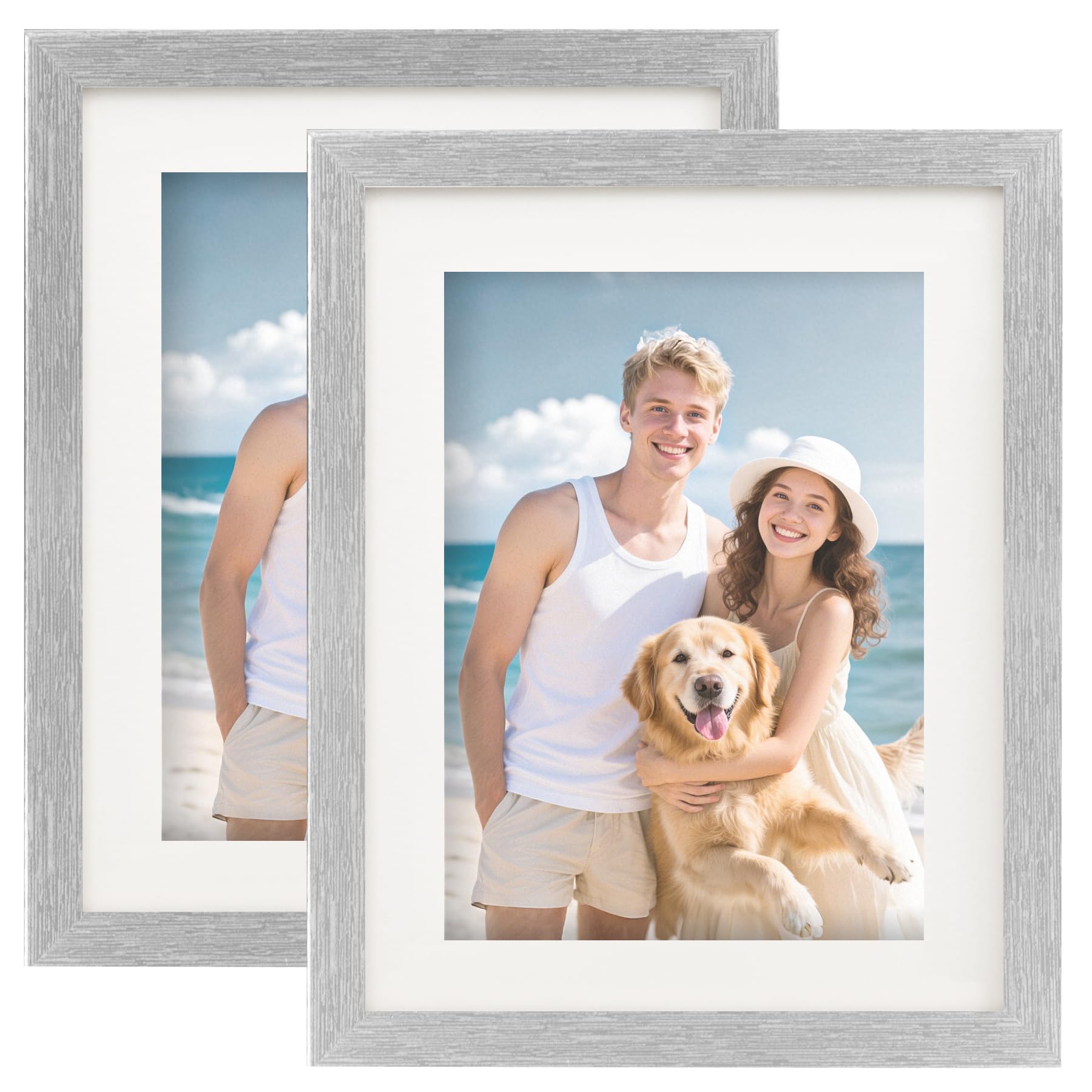 TOFOREVO Picture Frames 8x10 Set of 2 Distressed Silver Wood Grain Photo Frame for Gallery Wall Mounting or Tabletop Display