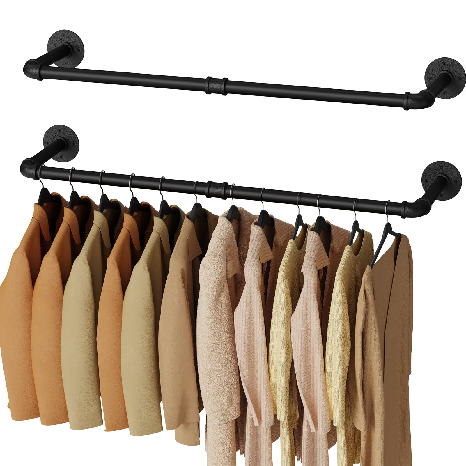 Ulspeed Wall Mounted Clothes Rack, 31.5In Industrial Pipe Wall Mount Clothing Rack, Space Saver Hanging Pipe Clothes Rack, Heavy