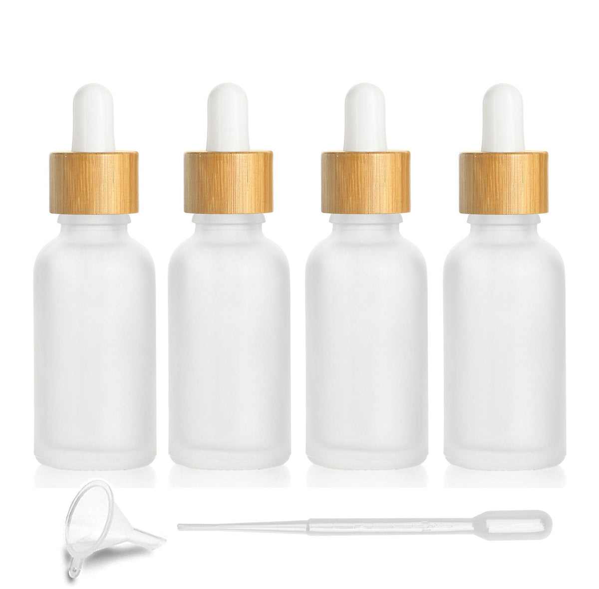 4 Pcs Bamboo Frosted Glass Eye Dropper Bottle,Empty Essential Oil Bottles With Pure Glass Pipettes,Bamboo Cap Makeup Travel Cosm