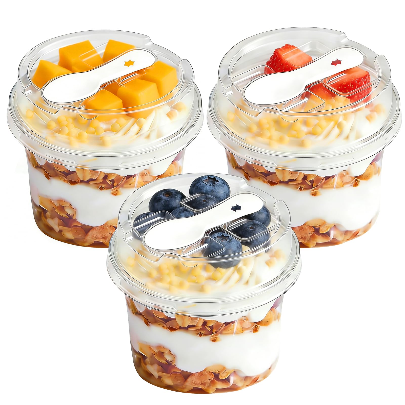 FEOOWV 50 Pack Clear Plastic Dessert Cups with Lids and Spoons, 8.5 oz, for Yogurt Parfait, Pudding, Fruit and Ice Cream (50)