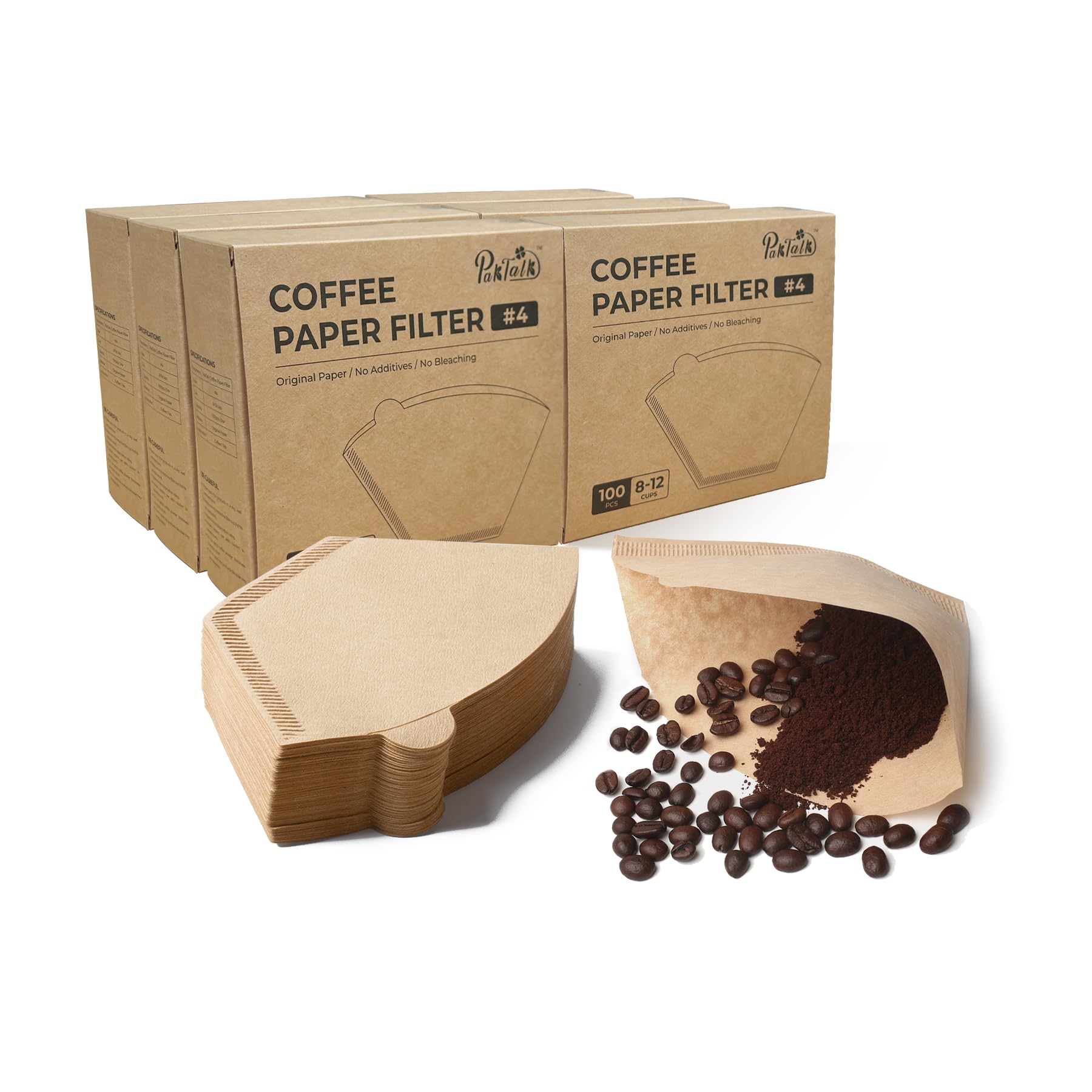 Paktalk 600 Count Cone Coffee Filters #4, Natural Brown Paper Cone Shaped Coffee Filters For Pour Over And Drip Coffee Maker (10