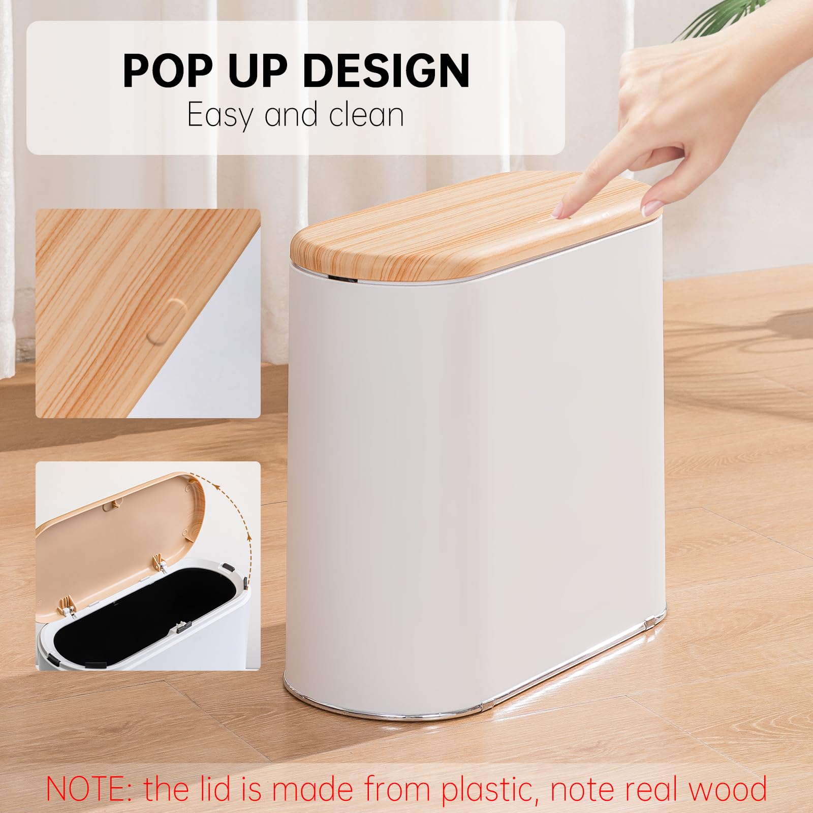 Todaygo Small Bathroom Trash Can With Lid, 10 Liter/2.6 Gallon Dog Proof Trash Can, Modern Office Trash Can With Press Top, Bath
