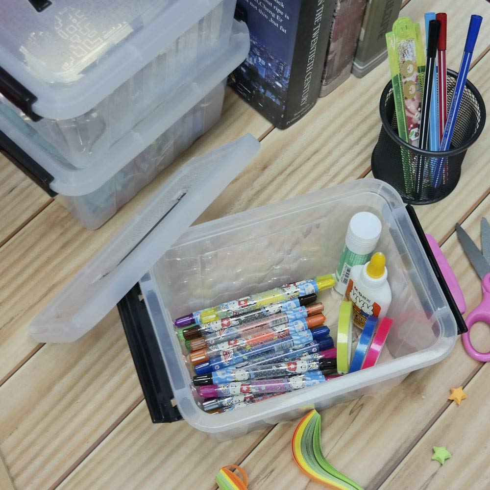 Idomy 6-Pack Tiny Clear Latching Boxes With Handle, 2.5 Quart Plastic Storage Box