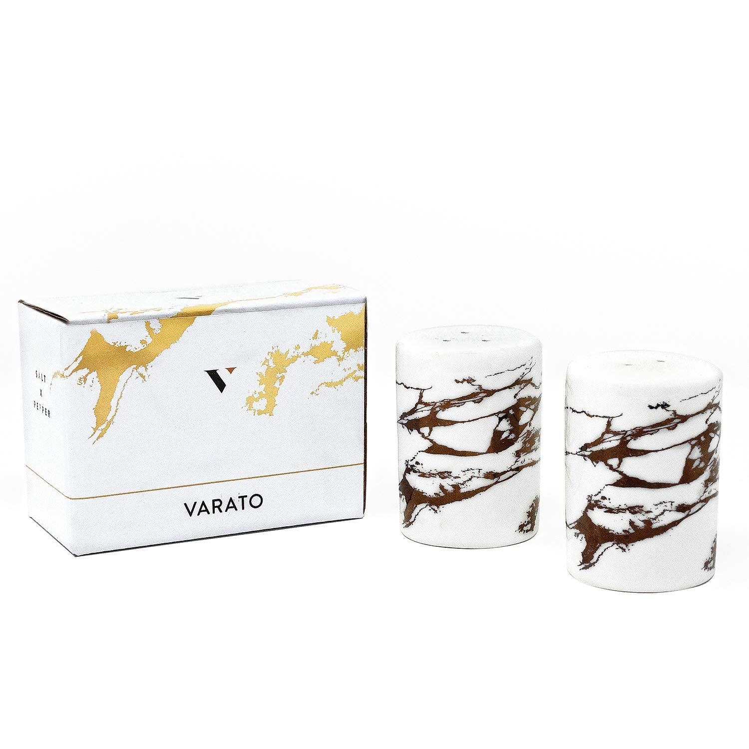 Varato Design Gold Ceramic Salt And Pepper Shakers With Lids - Modern Salt And Pepper Shaker Set