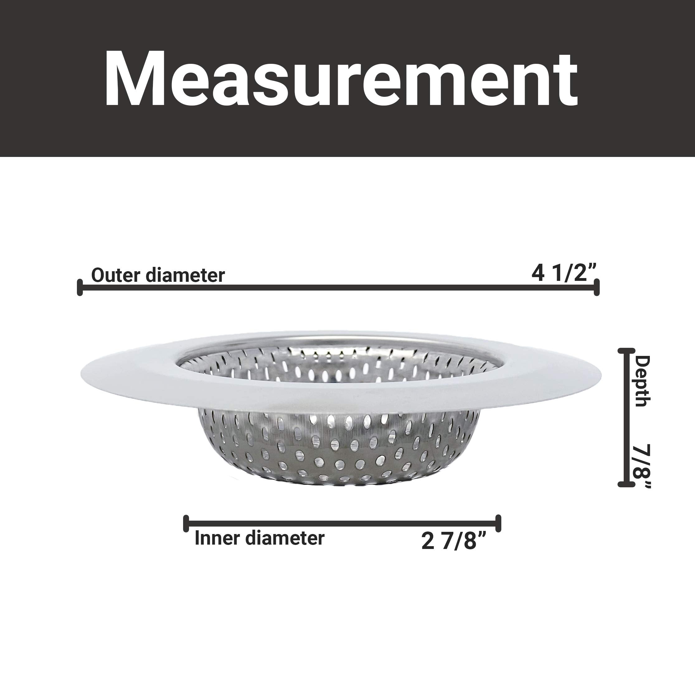 Makerstep 2 Pack of Stainless Steel Sink Drain Strainer Baskets 4.5 Inch Diameter. Kitchen Stopper. for Dishes  Garbage Disposal  Large Wide Rim Prevents Clogged Drains Catcher. Fine Mesh.