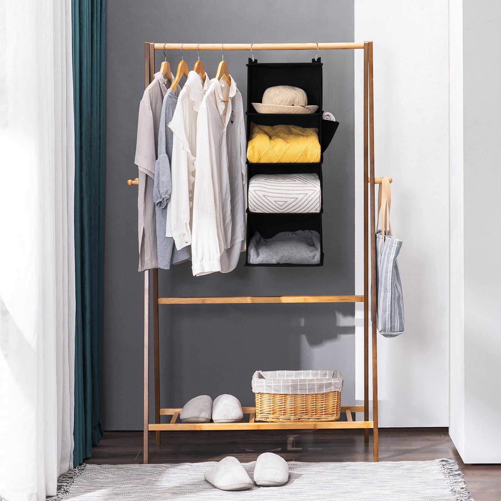 Youdenova Hanging Closet Organizer, 3-Shelf Closet Hanging Storage Shelves, Black