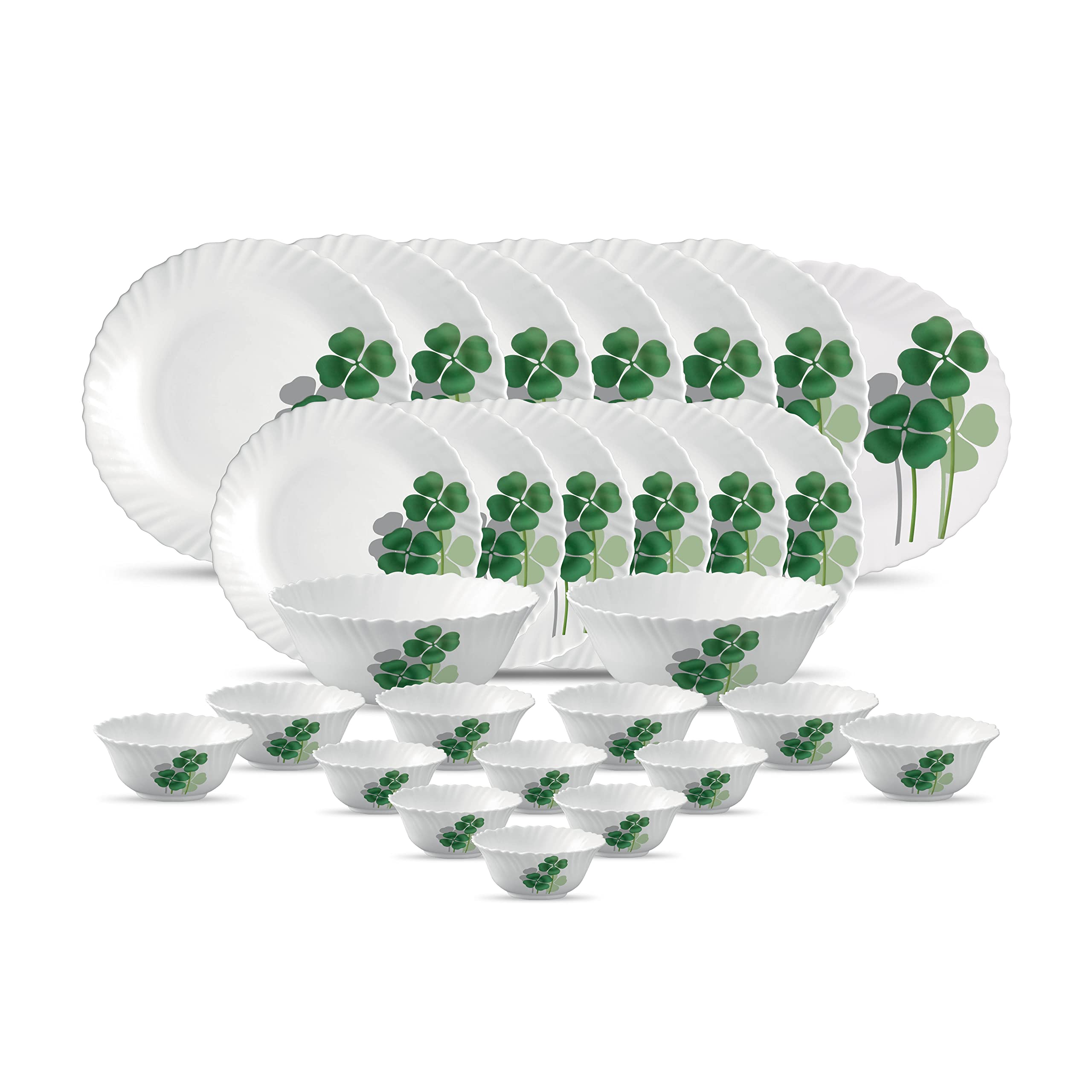 La Opala Diva Classique Collection Opal Glass Crockery | For Family Of 6 | Dinner Set 27 Pcs Dual Harmony | Plates & Bowls For D
