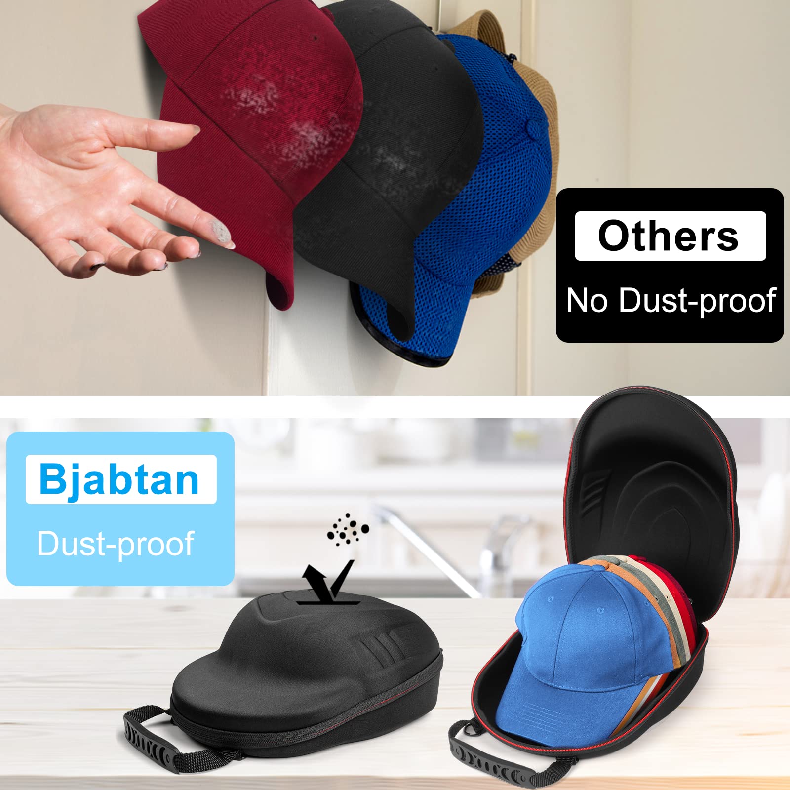 Bjabtan Hard Hat Case For Baseball Caps, Baseball Hat Organizer With Carrying Handle & Shoulder Strap, Hat Carrier Case For Trav