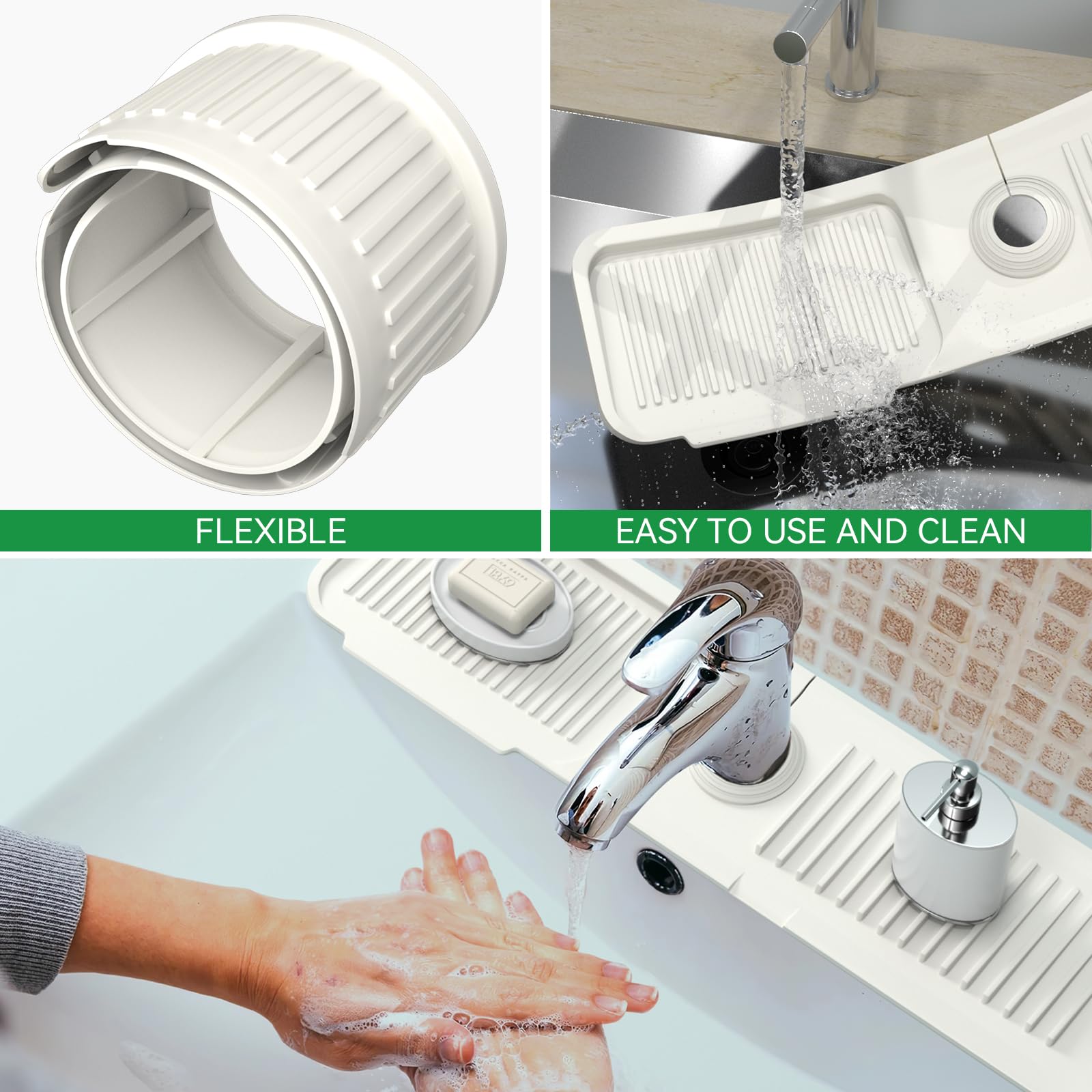 Kitchen Sink Splash Guard Behind Faucet 24 X 5.5 Inch, Toovem Faucet Handle Drip Catcher Tray, Longer Silicone Sink Faucet Mat,