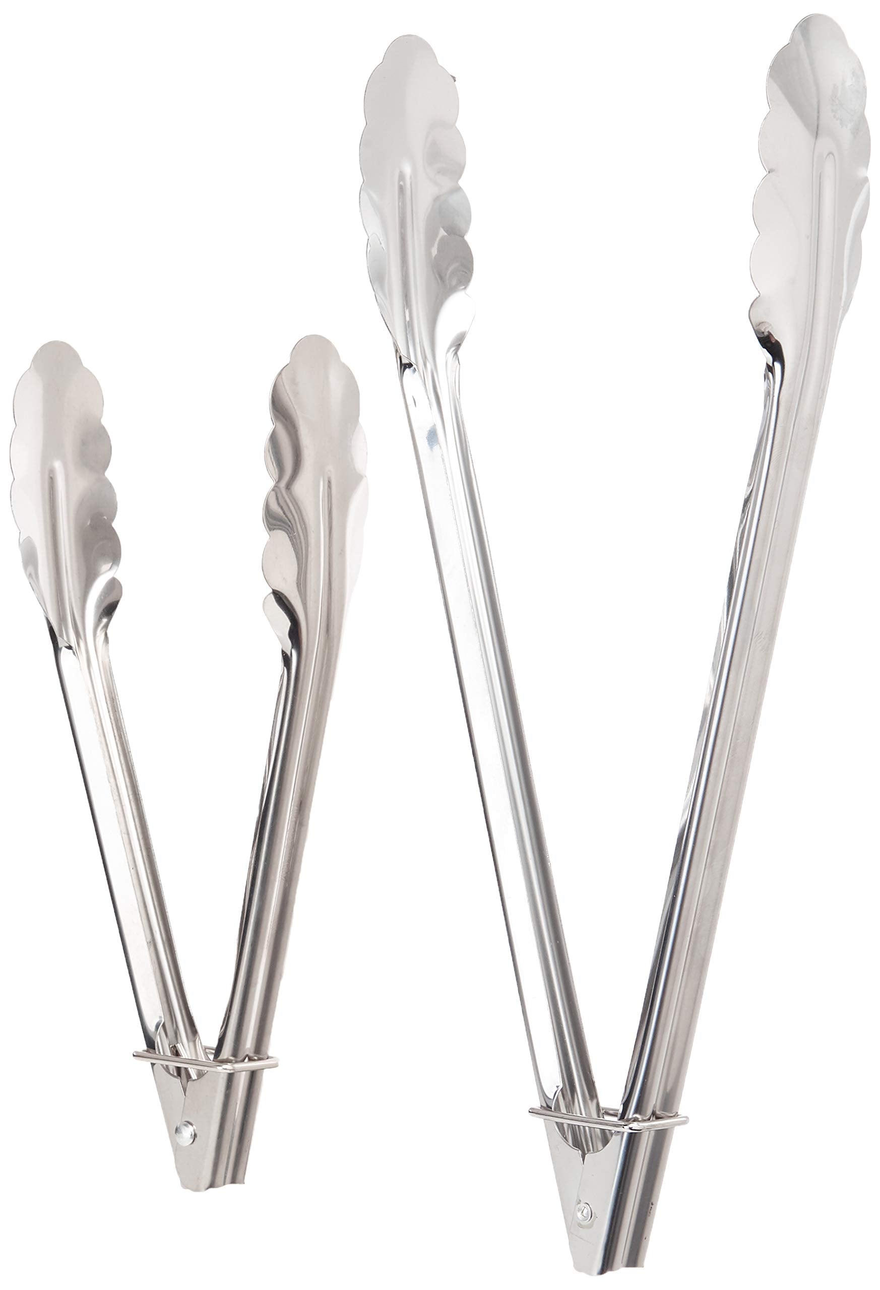 Chef Craft Set Of 2 (1-9'' & 1-12'') Stainless Steel Clam Shell Food Service Tongs With Sliding Rings. Quality Construction, Dis