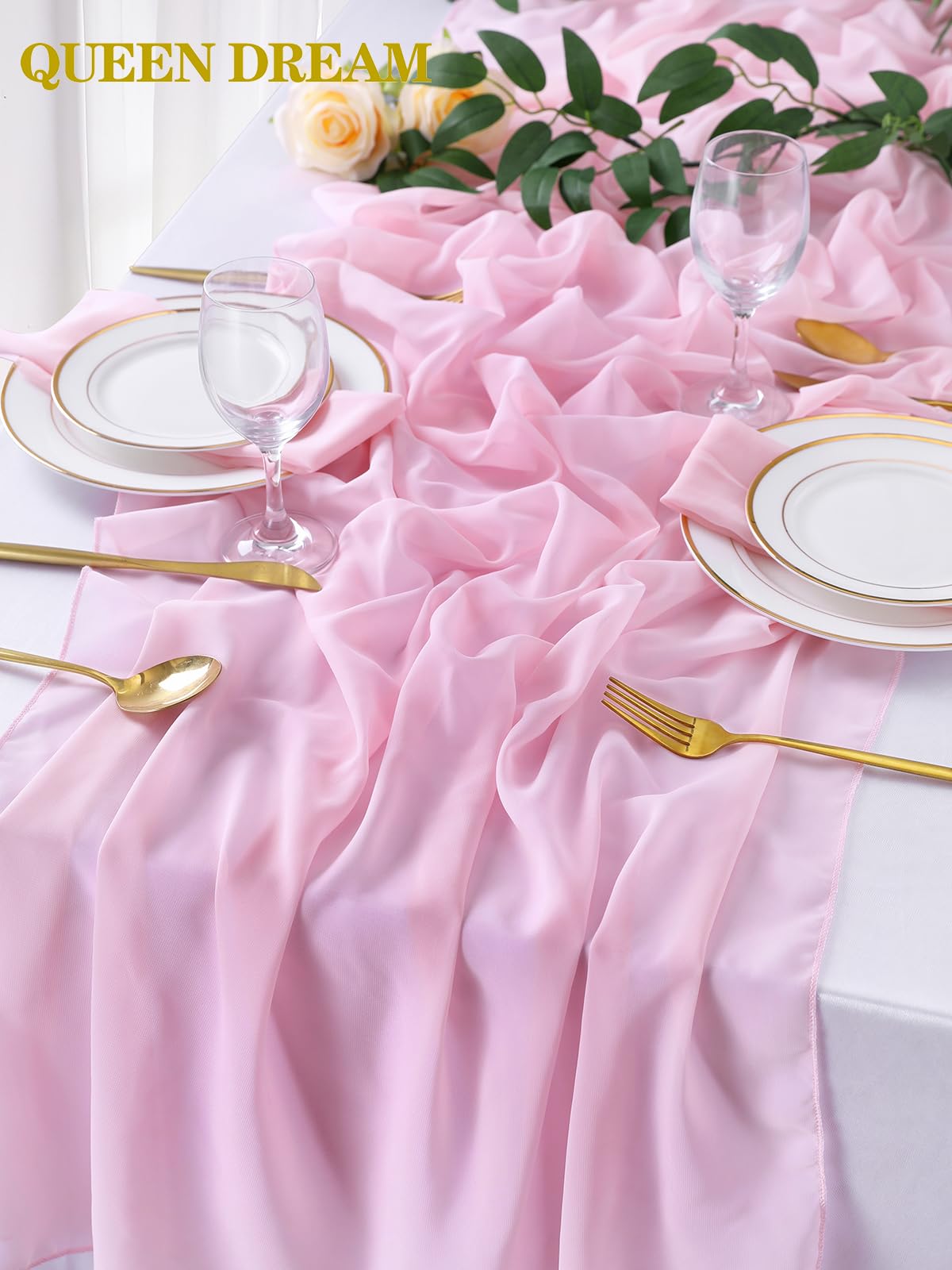 Pink Chiffon Table Runner Overlay 10 Pieces 27 X120 Inches Pink Sheer Table Linens For Rustic Chic Wedding Reception Table Decor