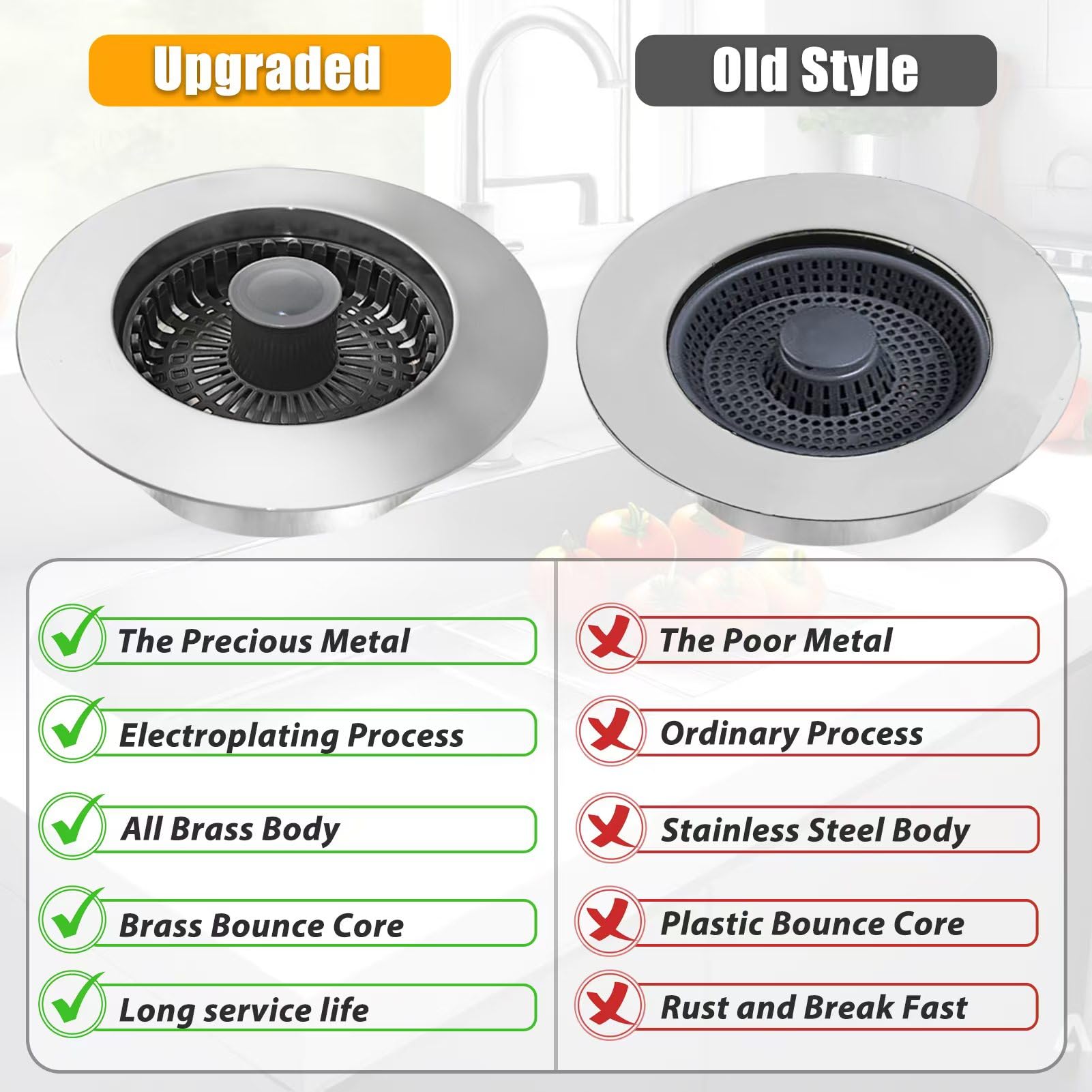 Anlige Kitchen Sink Drain Strainer,3 In 1 Pop Up Kitchen Sink Stopper,Made Of Brass Material,With An Extra Basket Strainer,Sink