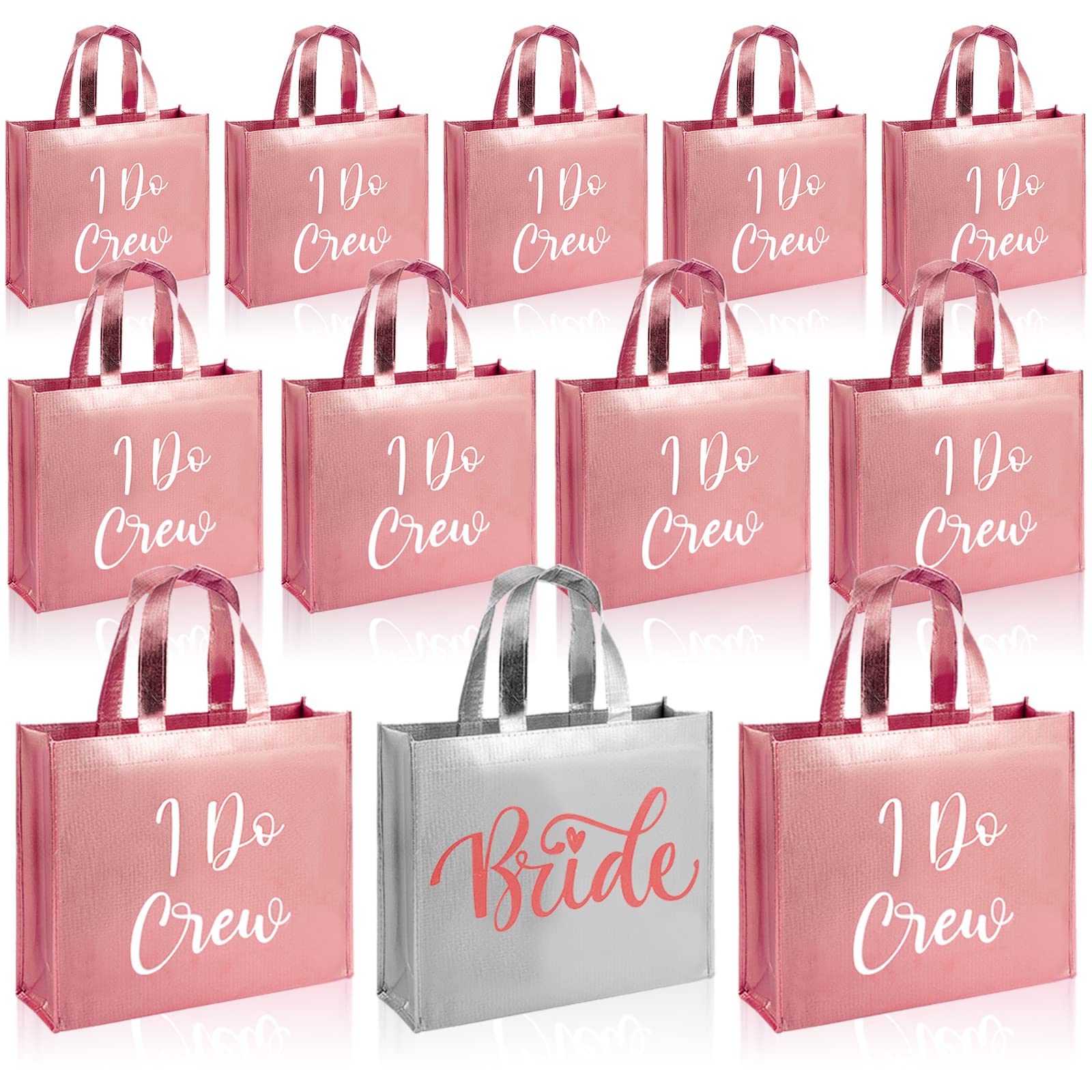 Cindeer 12 Pcs Bridesmaid Bags Holographic Bachelorette Gift Bags Glossy(Silver, Rose Gold,I Do Crew)