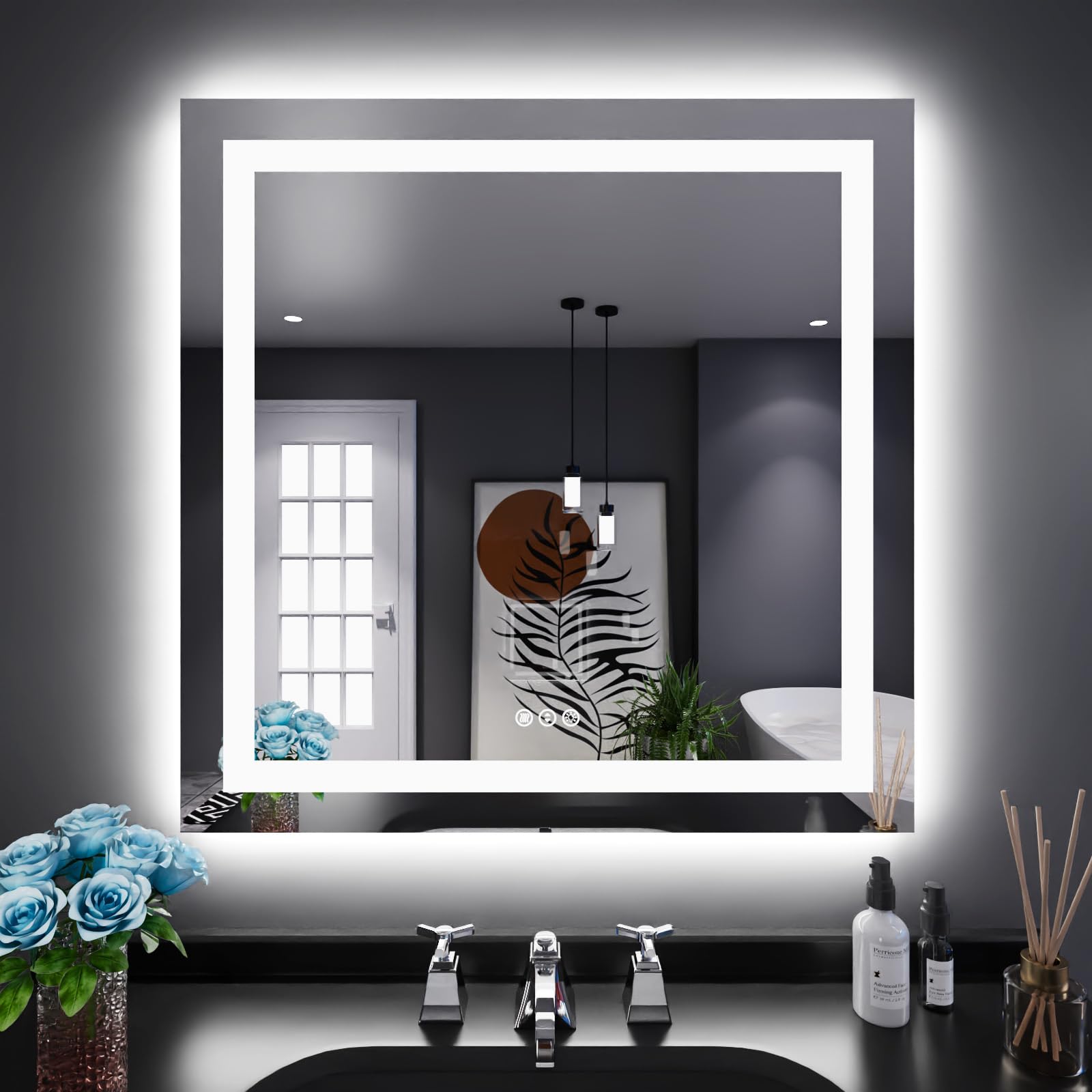 Loaao 32''X32'' Led Bathroom Mirror With Lights, Anti-Fog, Dimmable, Backlit + Front Lit, Lighted Bathroom Vanity Mirror For Wal