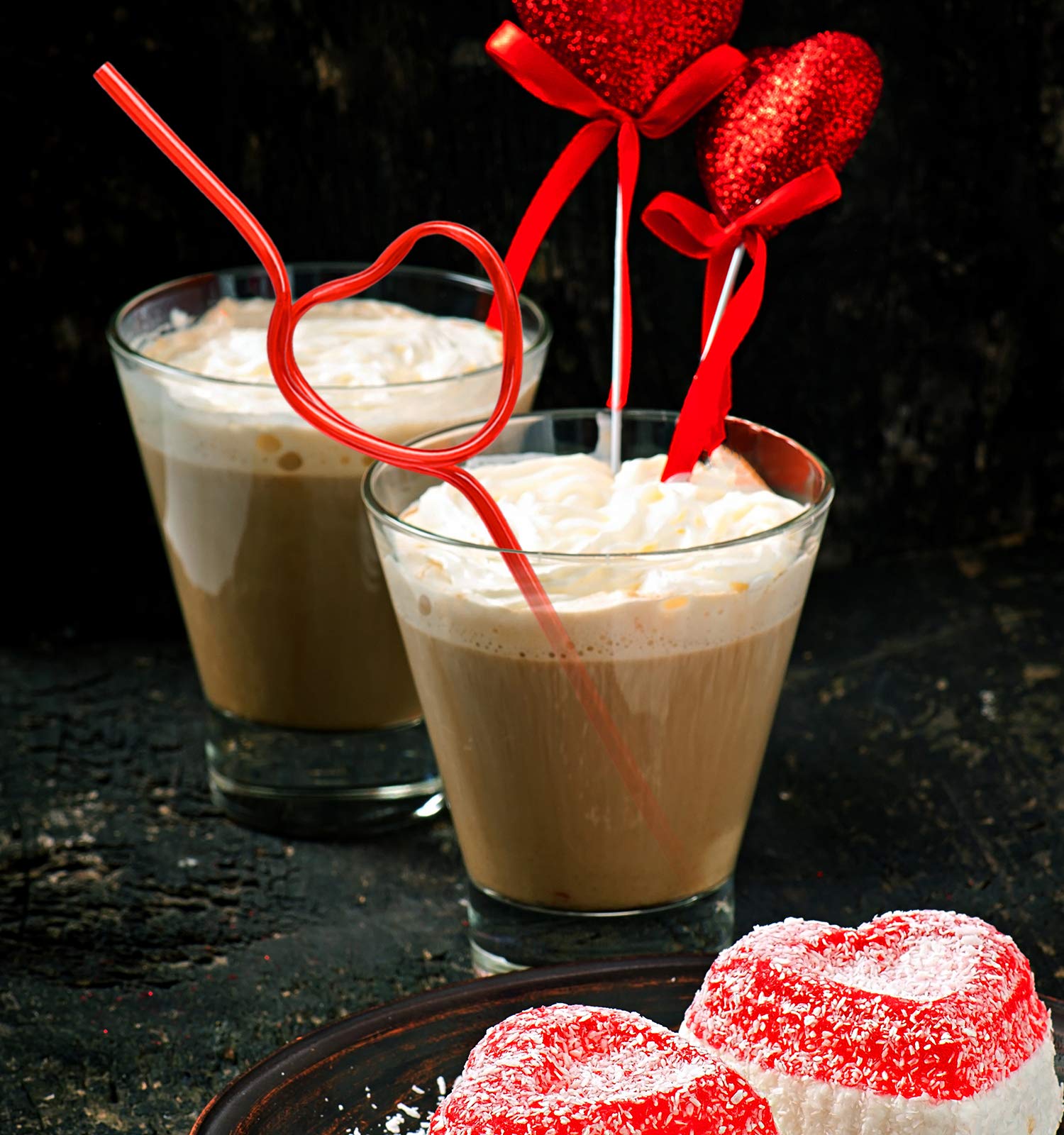 Valentines Day Party Supplies Straws - V-Day Drinking Plastic Crazy Loop Straw School Favors 36Ct