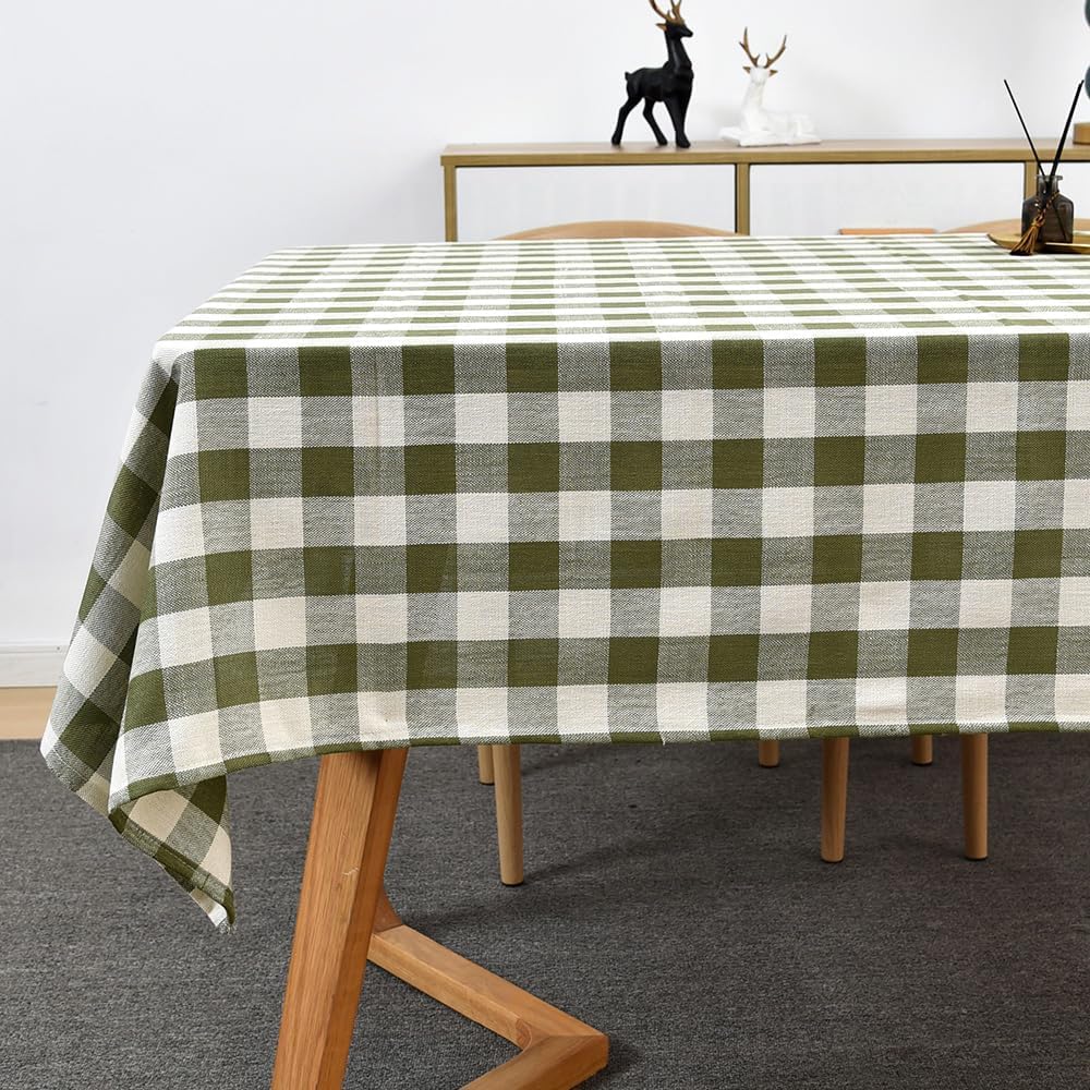 Yofori Gingham Table Cloth for Rectangle Tables Green Checkered Plaid Tablecloth Heavy Duty Cotton Blend Washable & Wrinkle Tabl