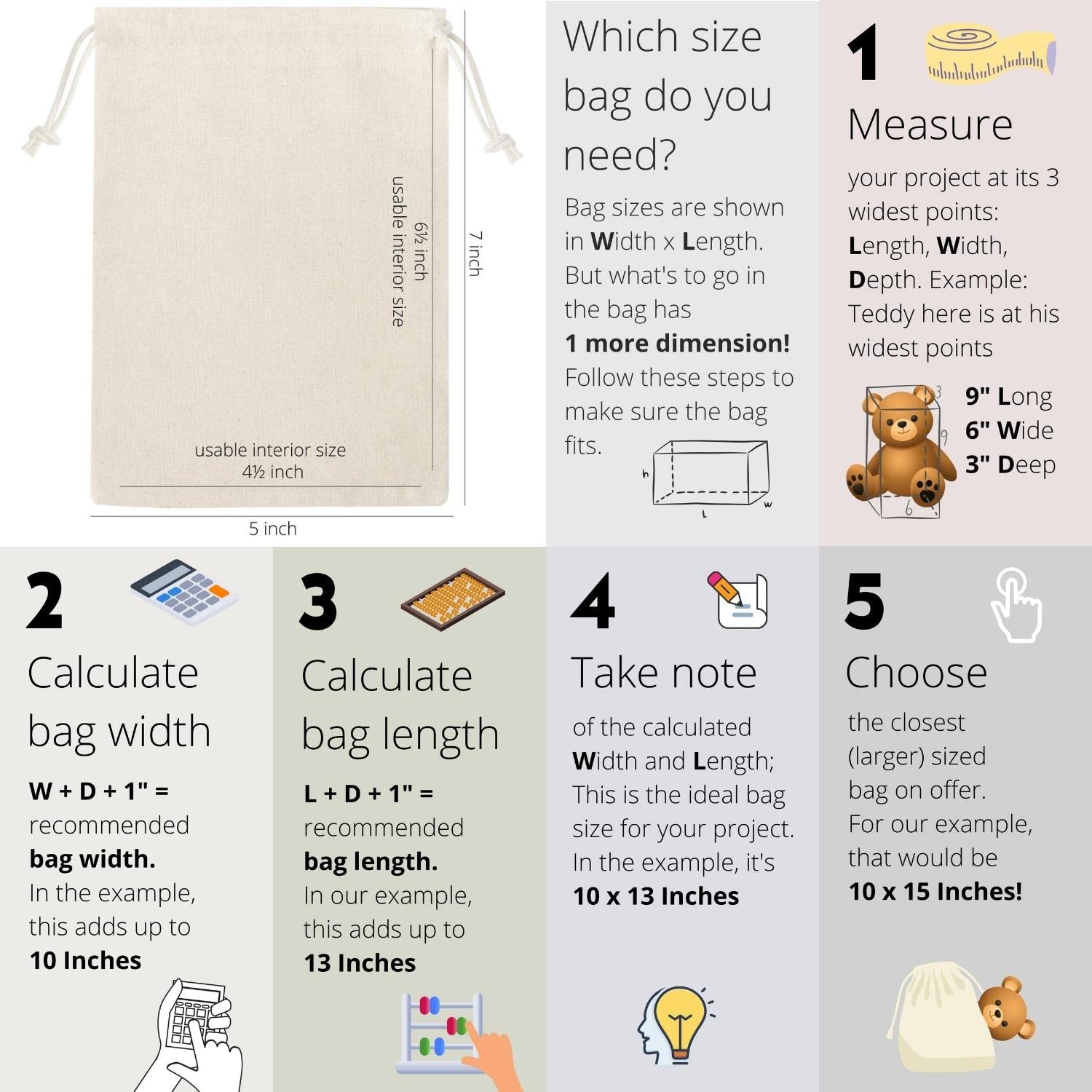 Dr 100 Percent Cotton Muslin Drawstring Bags 12-Pack For Storage Pantry Gifts, Birthday (5 X 7 Inch - 12 Pack, Beige)