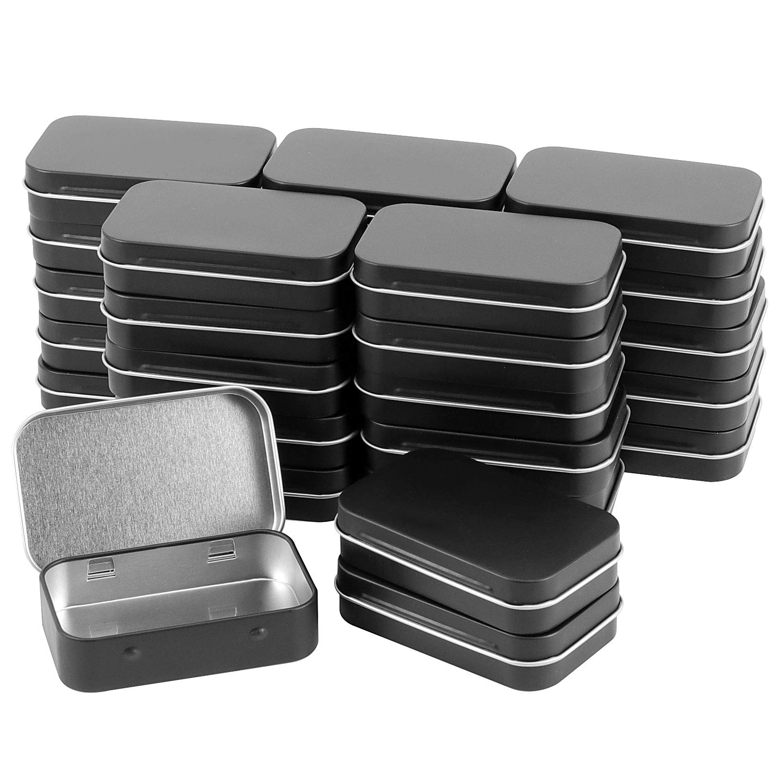Zoenhou 60 Pack Metal Rectangular Empty Hinged Tins, Black Mini Portable Box Containers, Tin Boxes With Hinged Lids, Small Tins