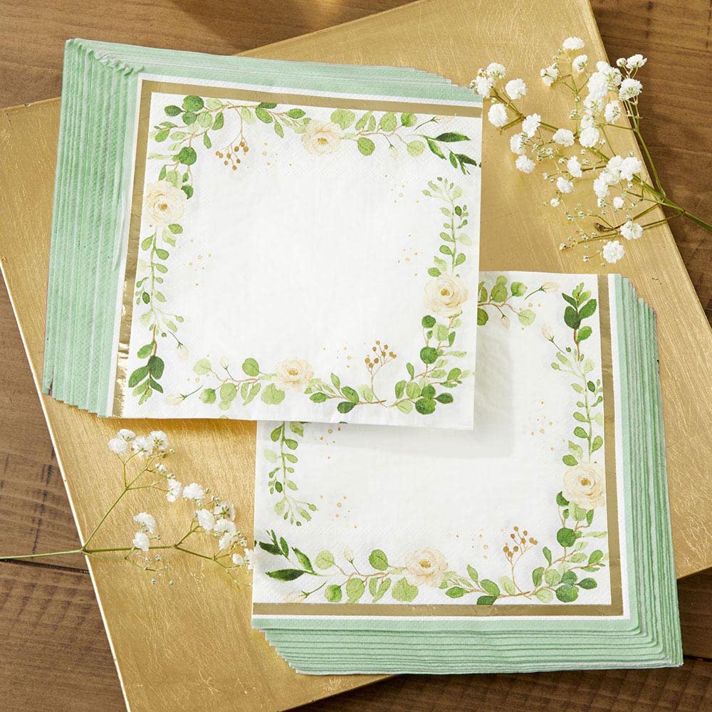 Kate Aspen Sage Green Party Decorations, Eucalyptus Floral Wedding Napkins, Thick Decorative Dinner Napkins, Luncheon Serveware