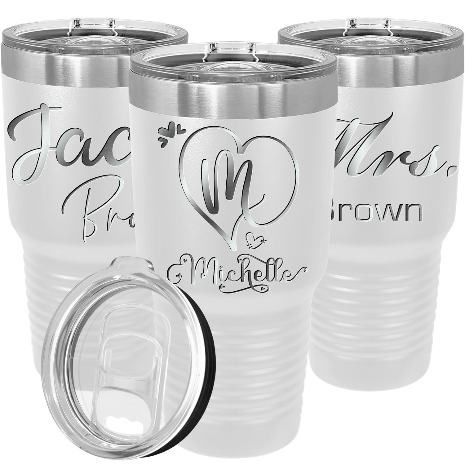 Personalized Tumblers with Lids and Straws  Your Signature Engraved in USA by iProductsUS 30oz Vacuum Insulated Travel Coffee Mugs Stainless Steel Double Wall Thermos Customized Cups(White 18-Designs)