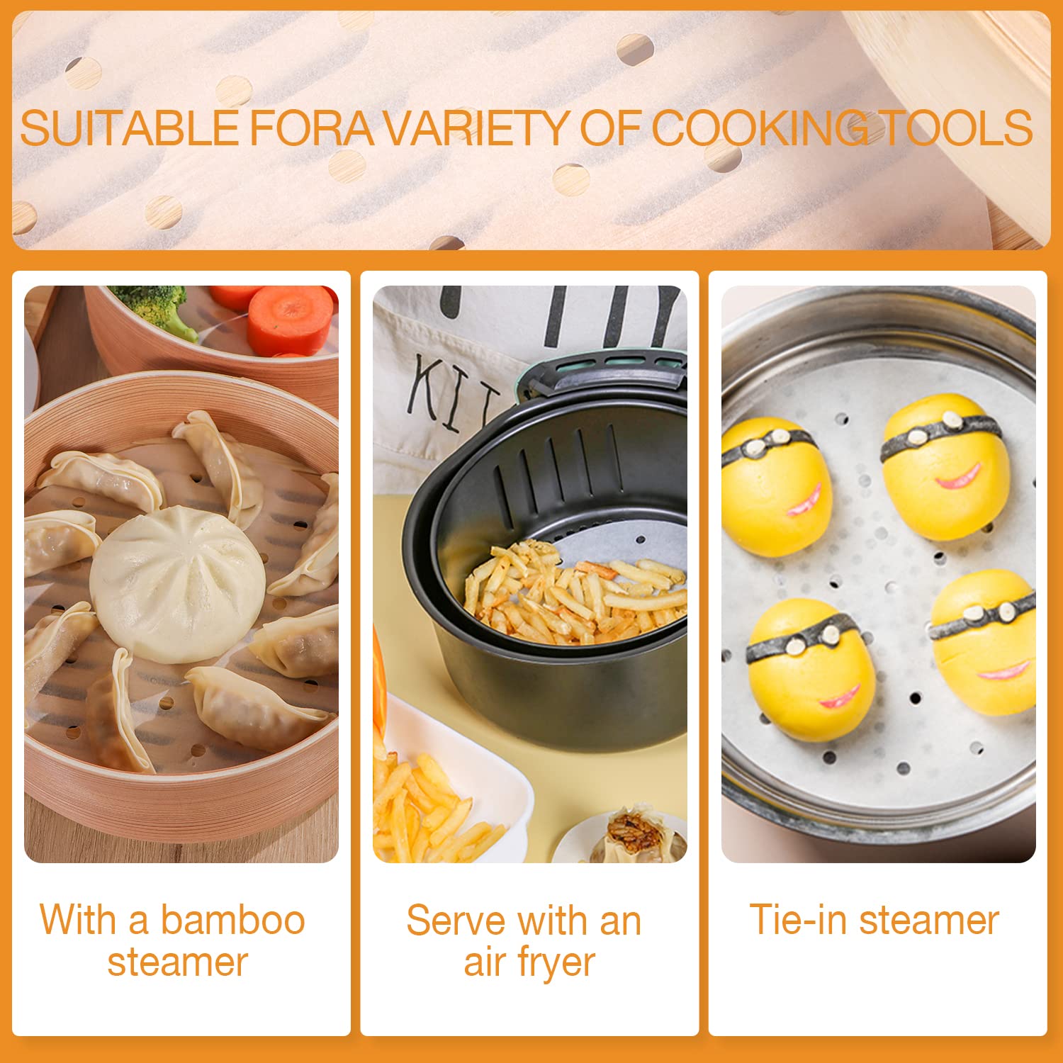 Scove 100Pcs Air Fryer Parchment Paper, 8 Inch Disposable Air Fryer Liners For Steaming Basket, Oven, Cooking, And Baking (White