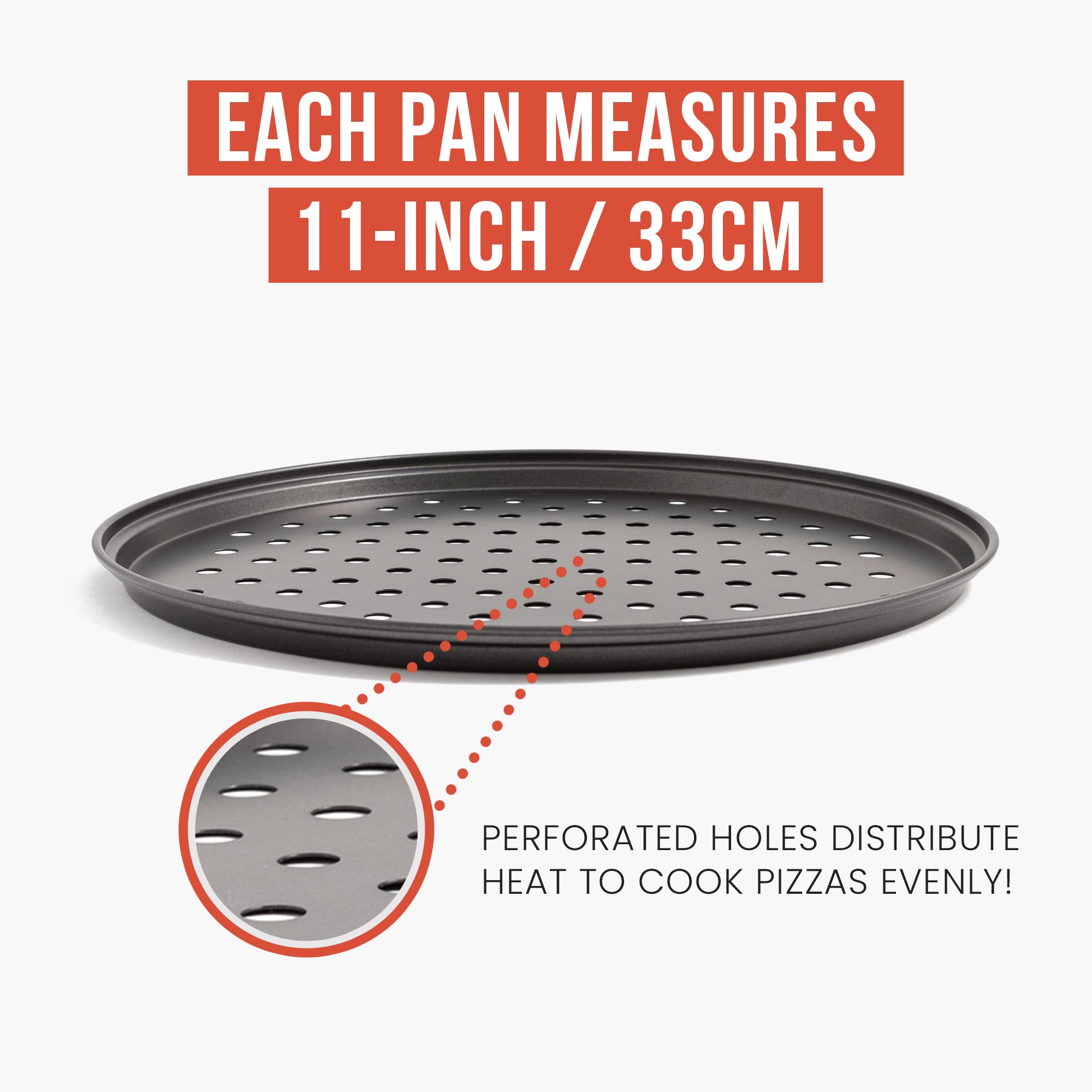 Chef Pomodoro Pizza Baking Set With 3 Pizza Pans & Pizza Rack, 13-Inch, Non-Stick Pizza Stand & Pizza Tray For Oven, Grill, Pizz