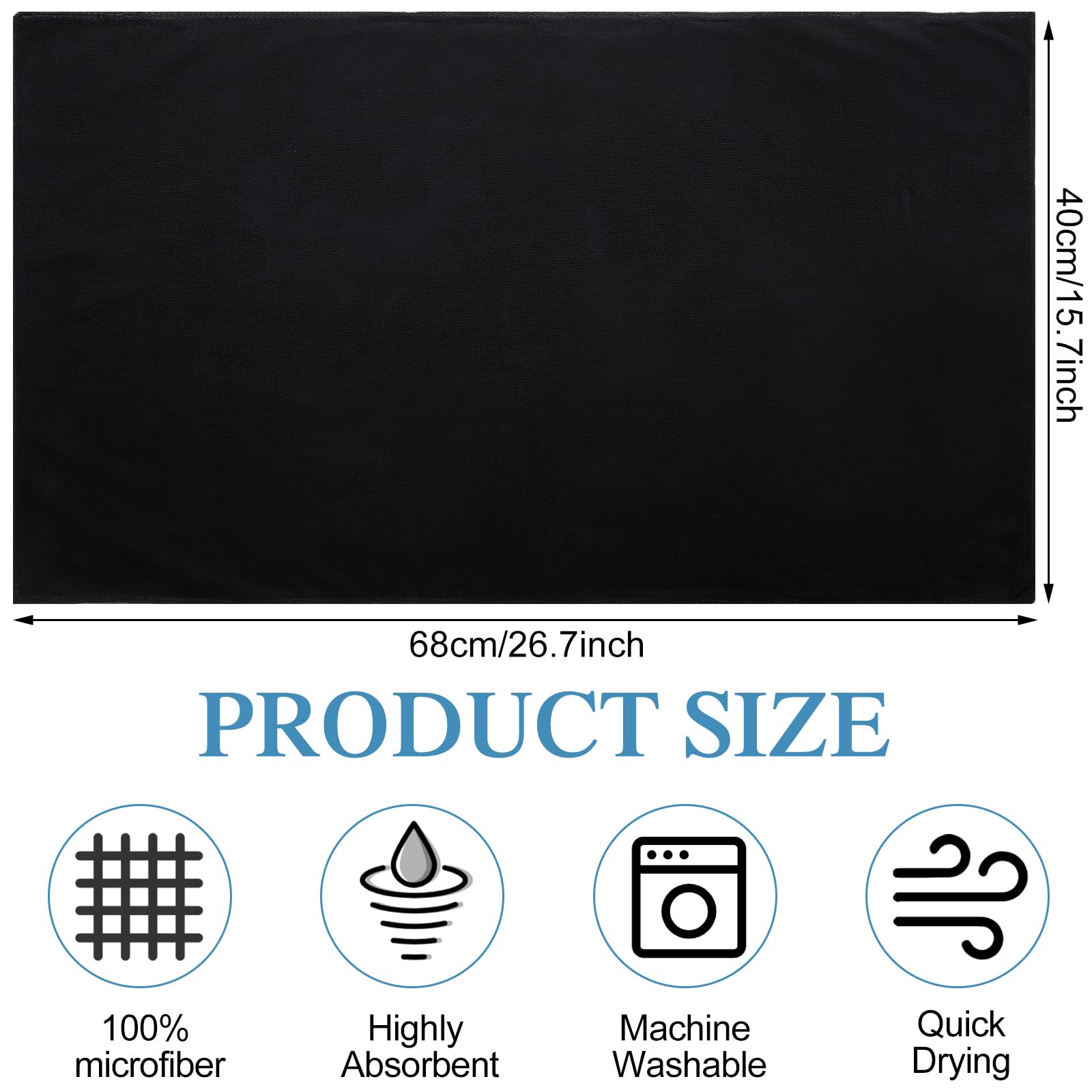 Moukeren 72 Pack Black Salon Hand Towels Microfiber Absorbent Resistant 16 x 27 Hair Hand Towels Bulk Quick Dry for Salon Facial