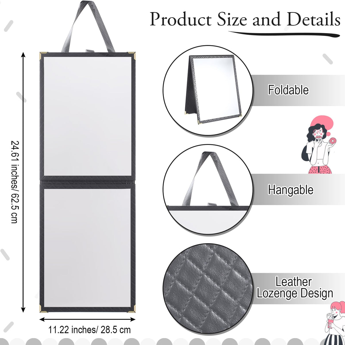 Foldable Backstage Mirror With Handle Leather Folding Hanging Mirror ...