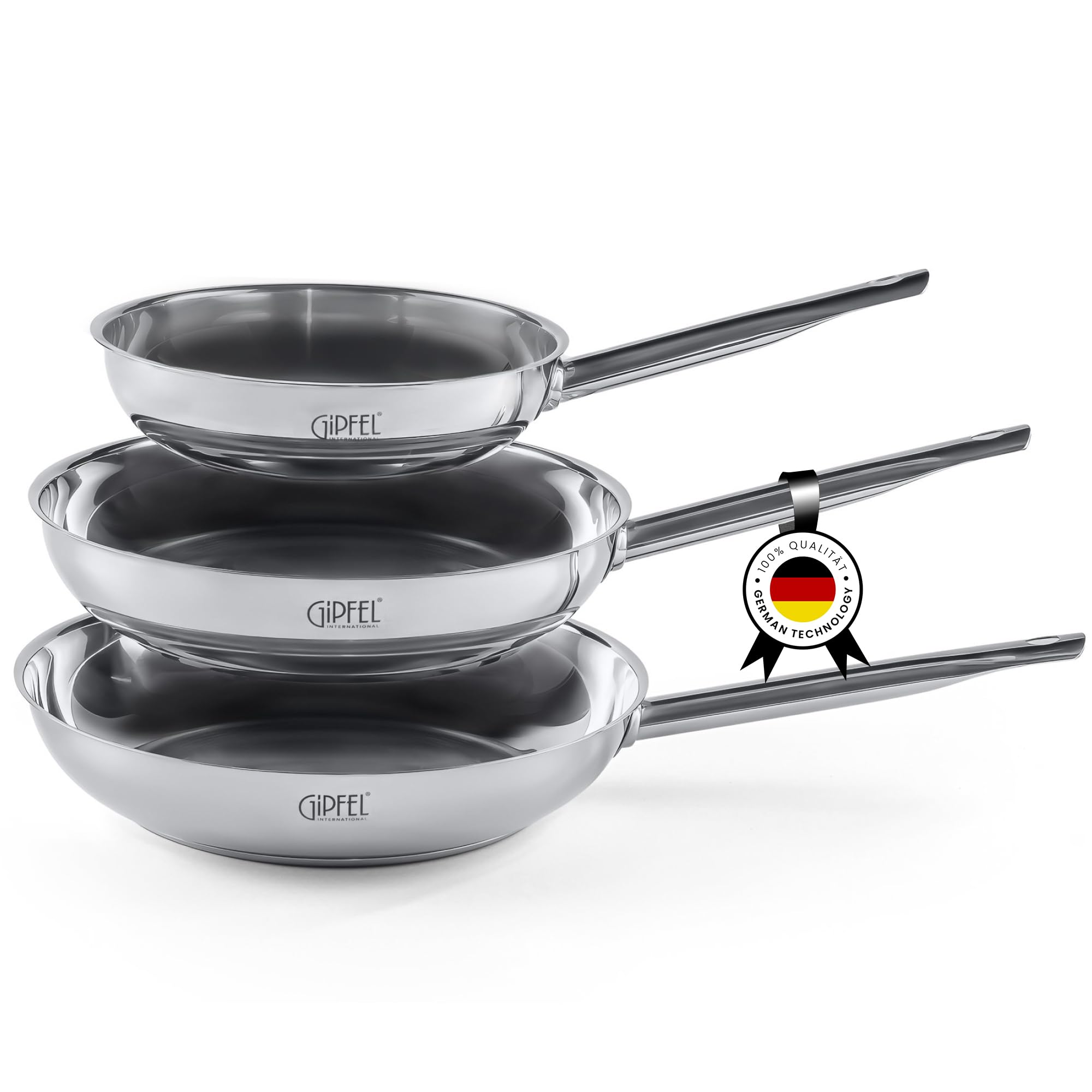 GIPFEL INTERNATIONAL 3 Piece Stainless Steel Frying Pan Set 8, 10, 12 Inch  Tri Ply Stainless Steel Skillet Healthy Cookware  