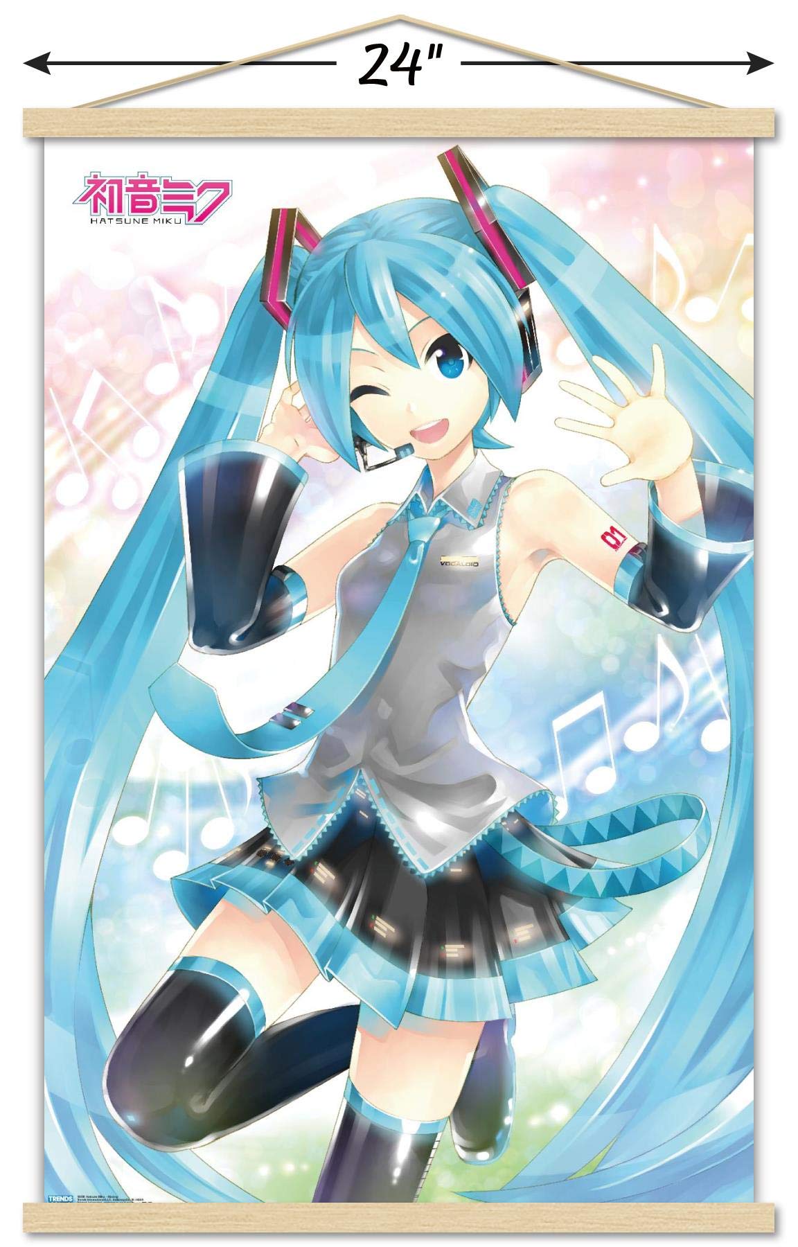 Trends International Hatsune Miku - Waving Wall Poster, 22.375'' X 34'', Print And Beechwood Hanger Bundle