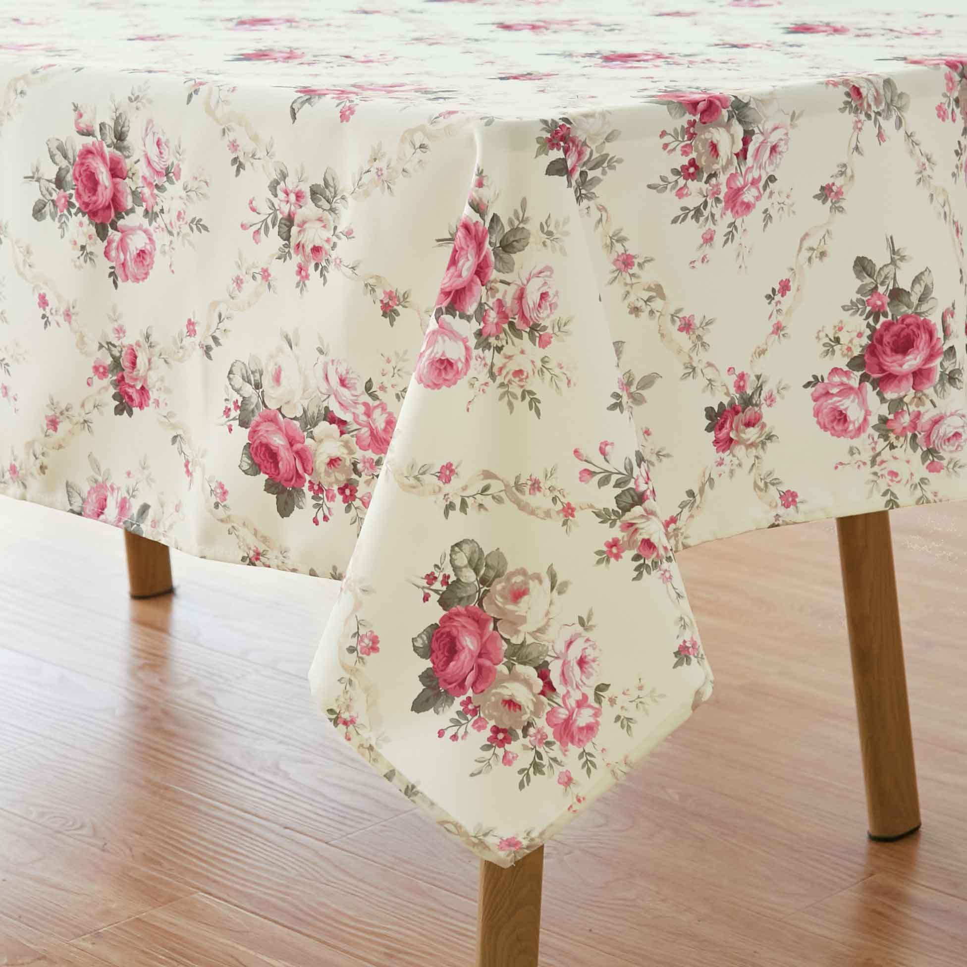 Vintage Floral Rectangle Tablecloth Shabby Chic Flower Table Cloth Spring Table Cover Waterproof For Dinner Kitchen Picnic, Pink
