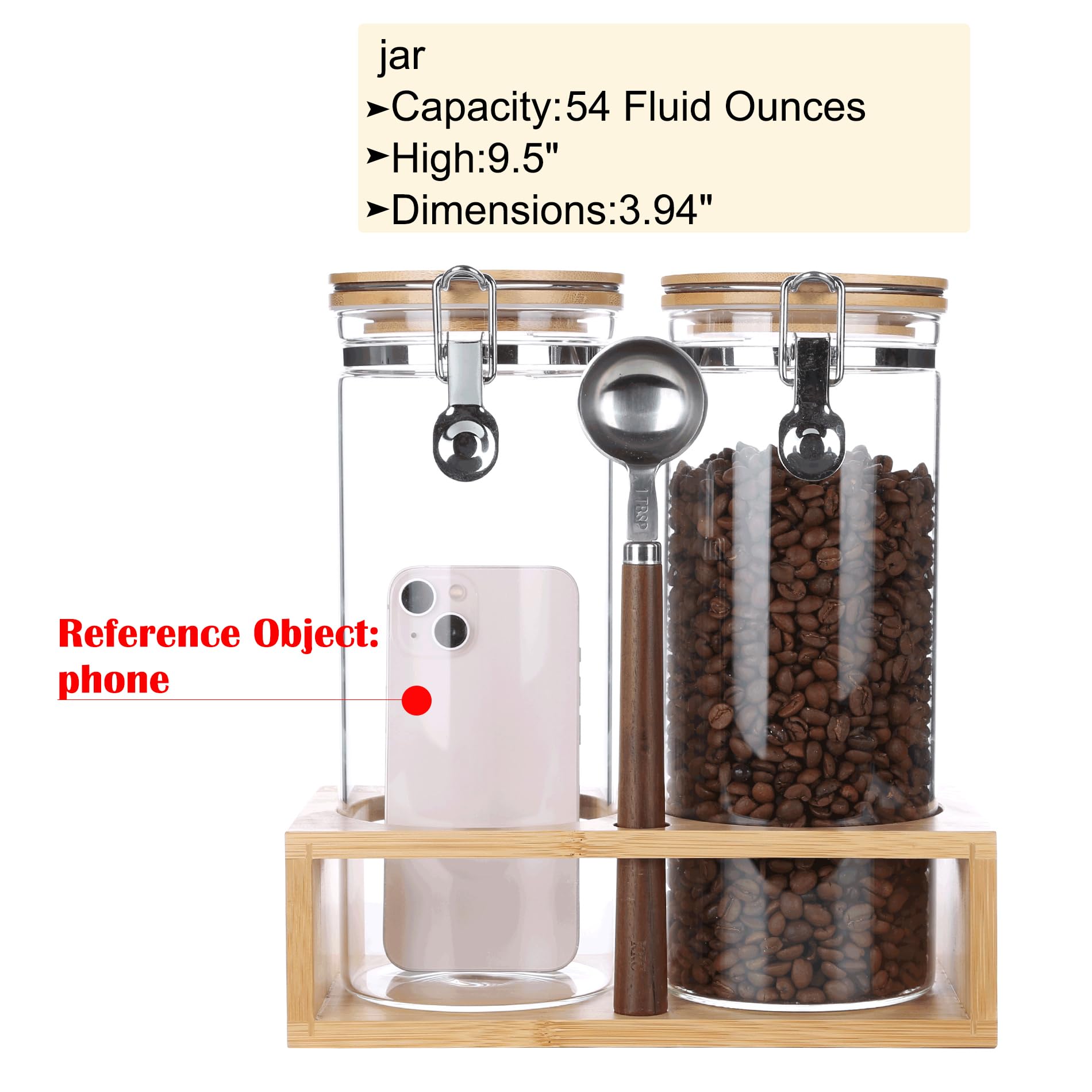 Kkc Airtight Tall Glass Coffee Sugar Jar Canisters With Hinged Lids For Countertop,Tall Glass Storage Containers With Scoop For