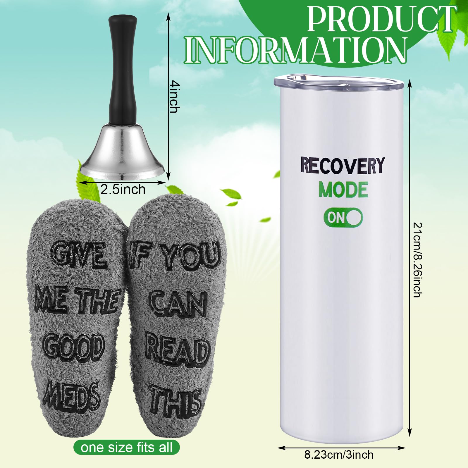 Teenyyou 3 Pcs Funny Get Well Soon Gifts 20oz Hospital Mug Fuzzy Funny Recovery Cotton Socks Silver Steel Tea Hand Bell Surgery