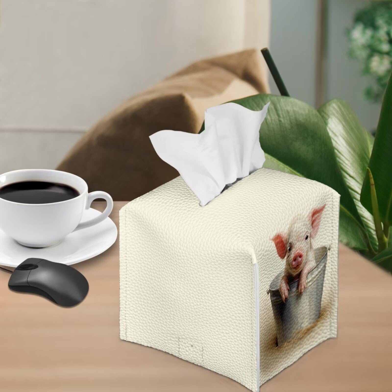Tutolipy Baby Pig Tissue Box Holder Square Tissue Box Cover Decorative Pu Leather Napkin Organizer Dispenser For Night Stands Ba