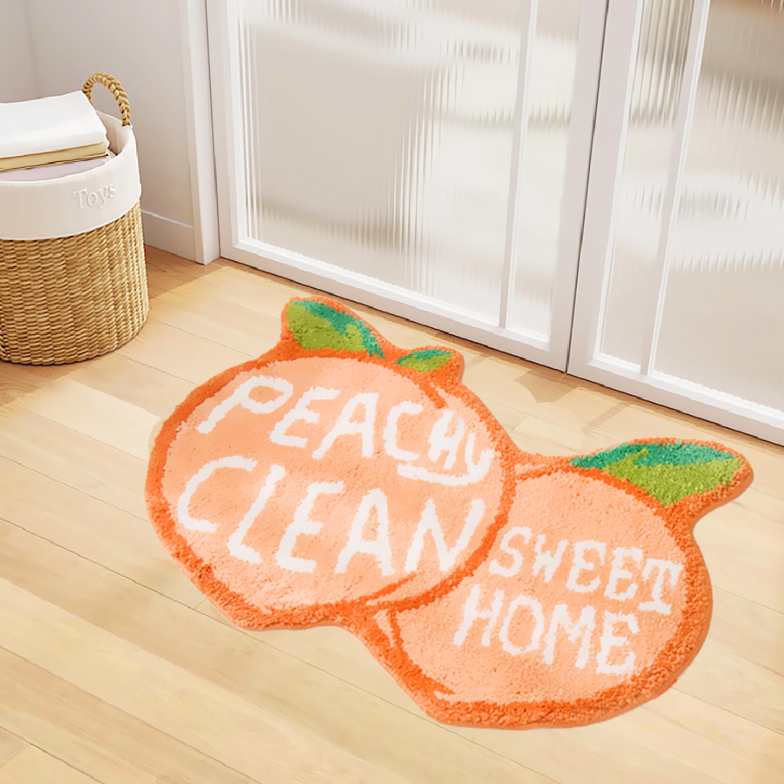 Levinis Peach Bathroom Rugs Mats Non Slip Soft Shaggy Bath Mat Absorbent Machine Washable Bathroom Rug Cute Fruit Decor Rug For