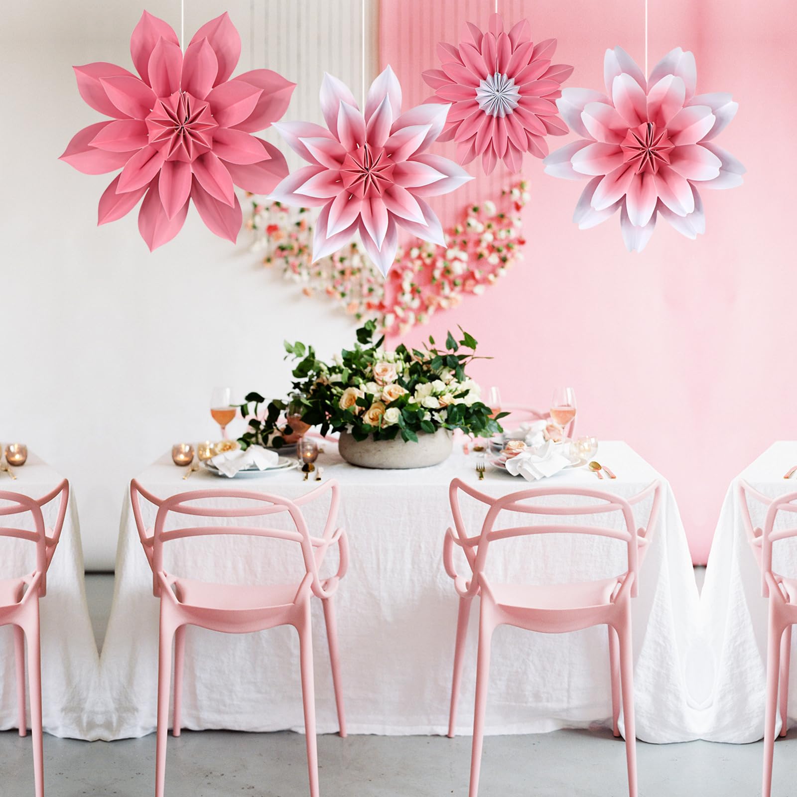 Adlkgg Paper Flower Fan Party Decorations, Pink Paper Fan Flower Wall Background For Classroom Decor, Tea Party, Spring Summer P