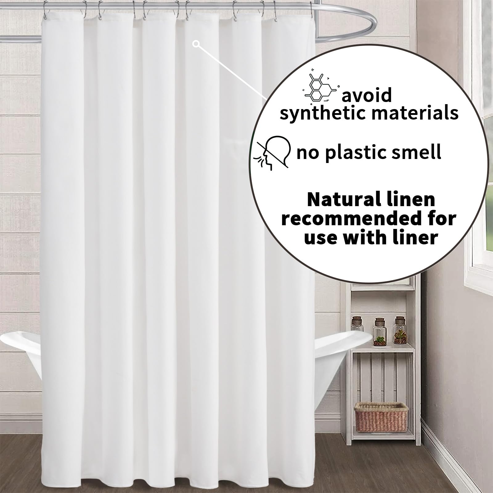 Extra Long Shower Curtain White Linen Shower Curtain For Bathroom Natural Cotton Cloth Fabric 78 Inch Shower Curtain With 12 Dur