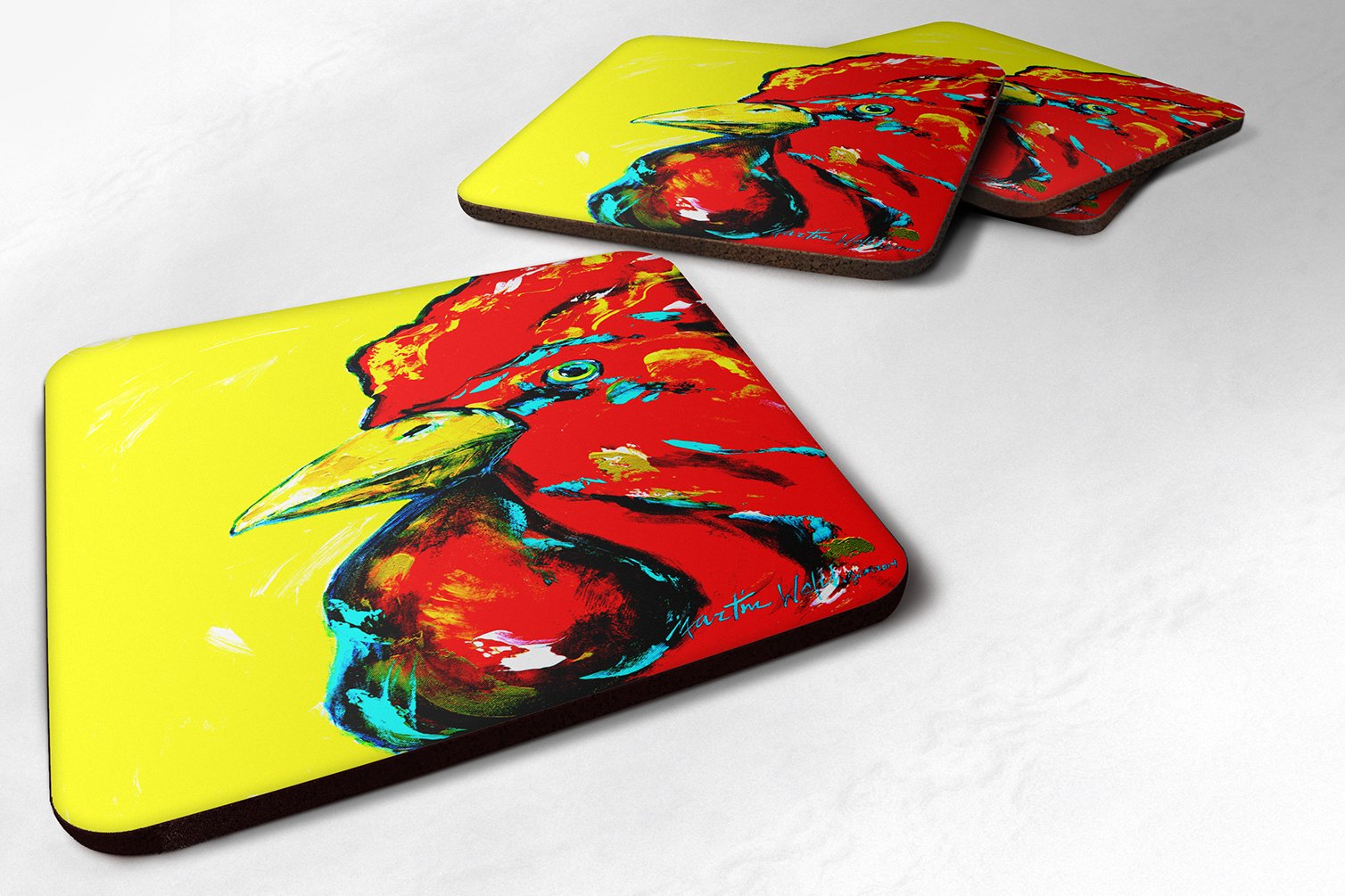 Carolines Treasures Bird-Rooster Big Head Foam Coasters (Set of 4), 3.5 H x 3.5 W, Multicolor