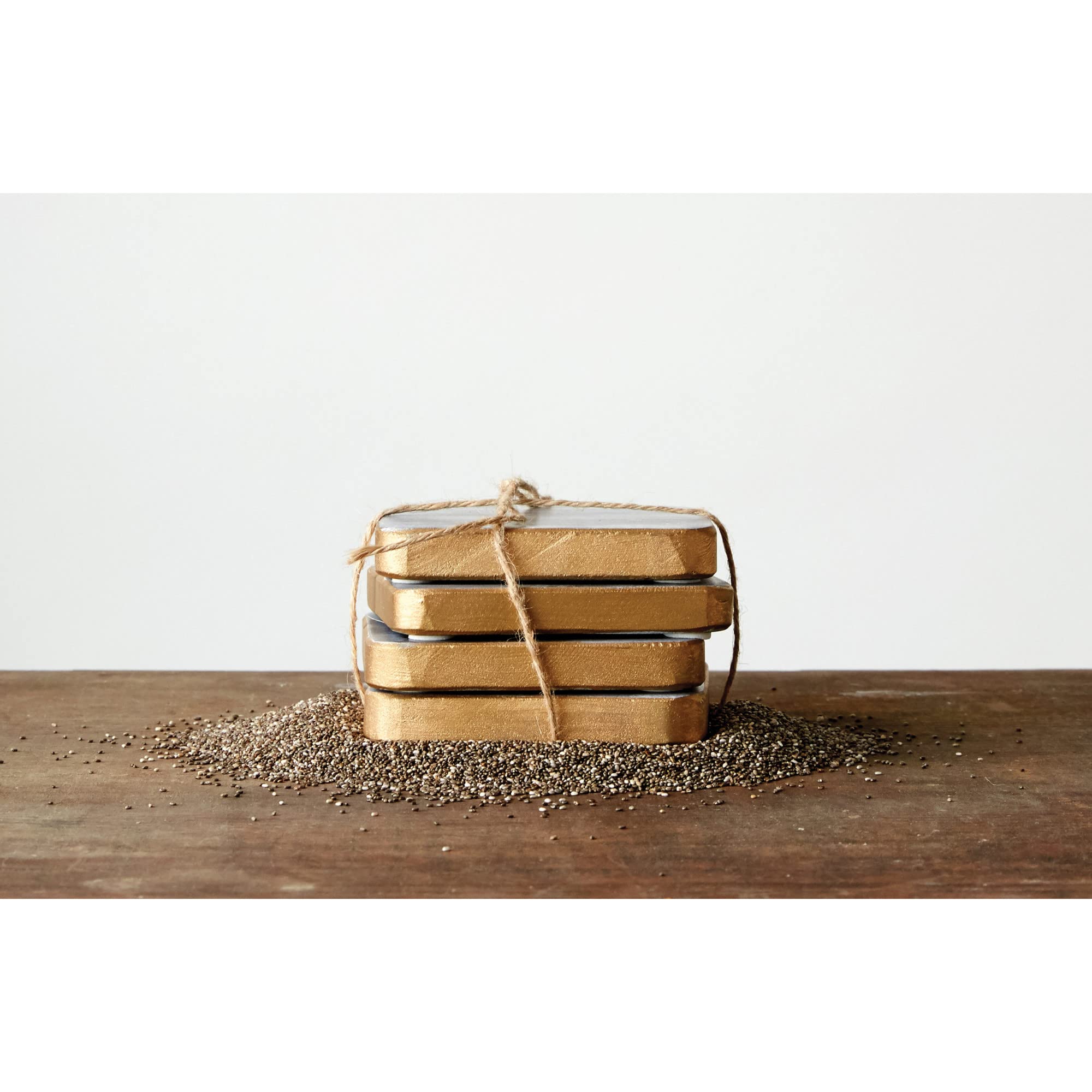 Creative Co-Op Set Of 4 Grey Marble Gold Edges Coasters, 6 Piece